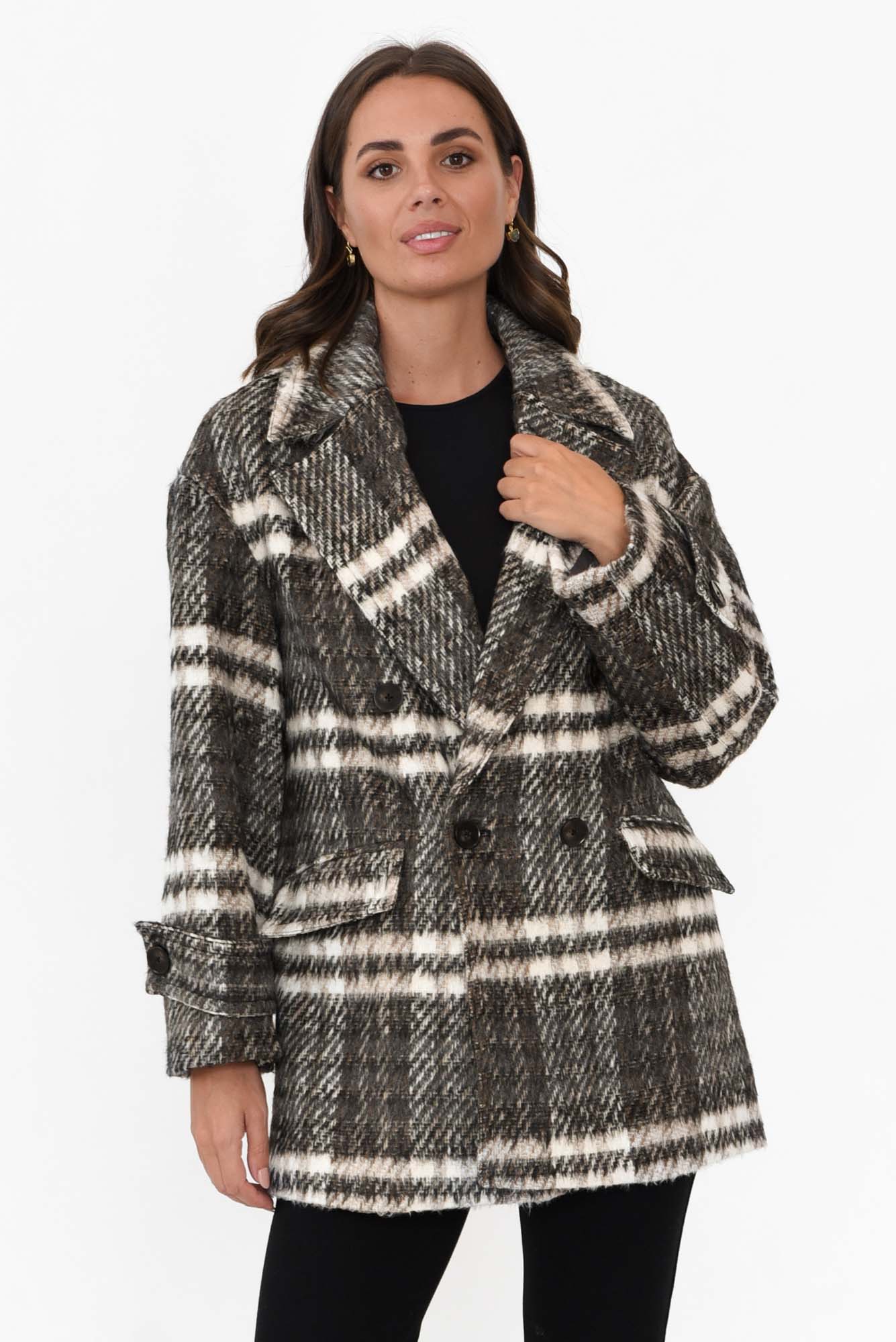 Songbird Charcoal Check Oversized Short Coat