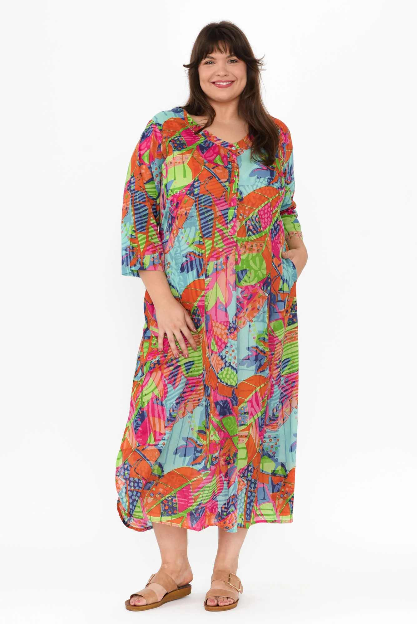 Apia Sky Blue Tropical Cotton Maxi Dress