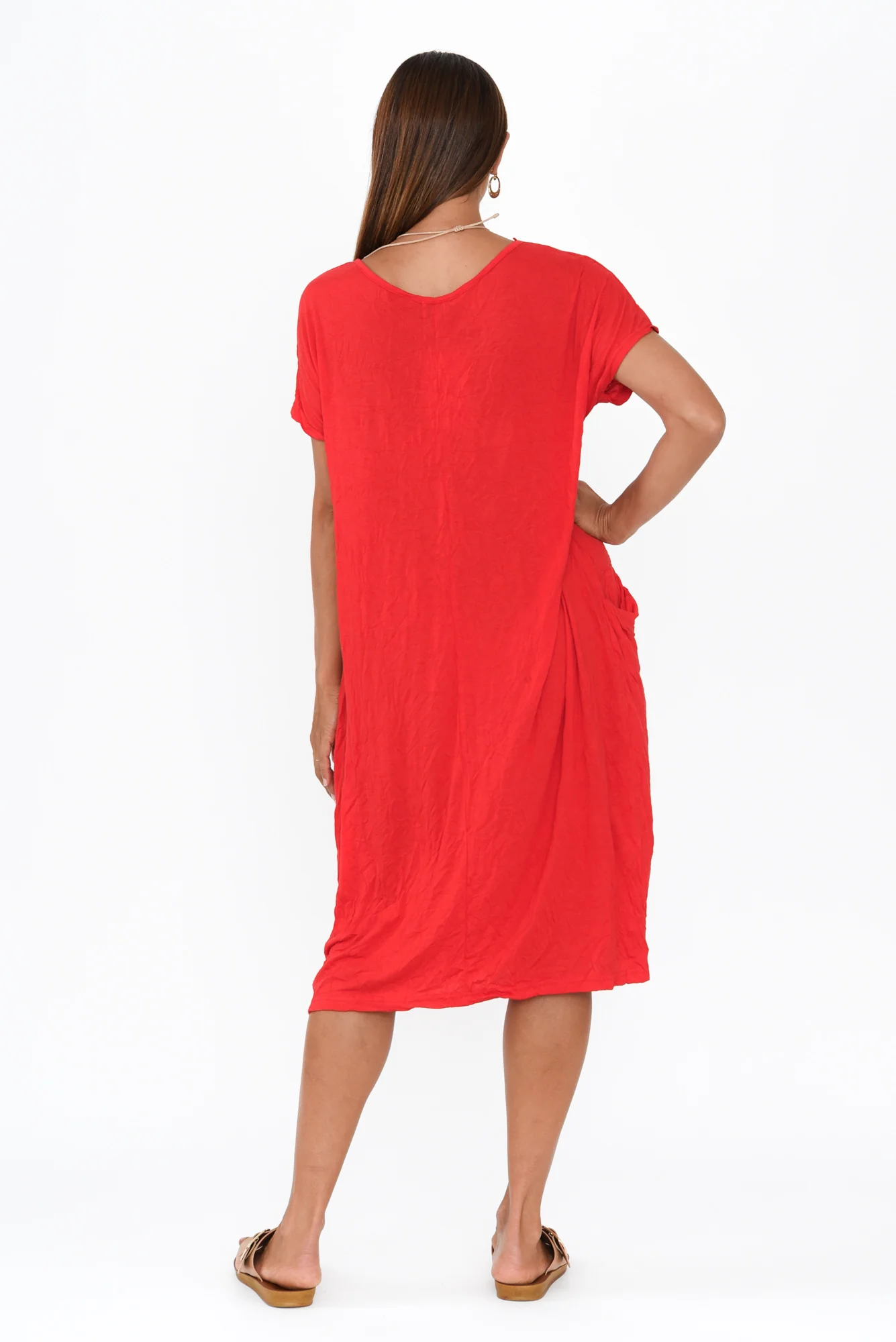 Travel Red Crinkle Cotton Dress