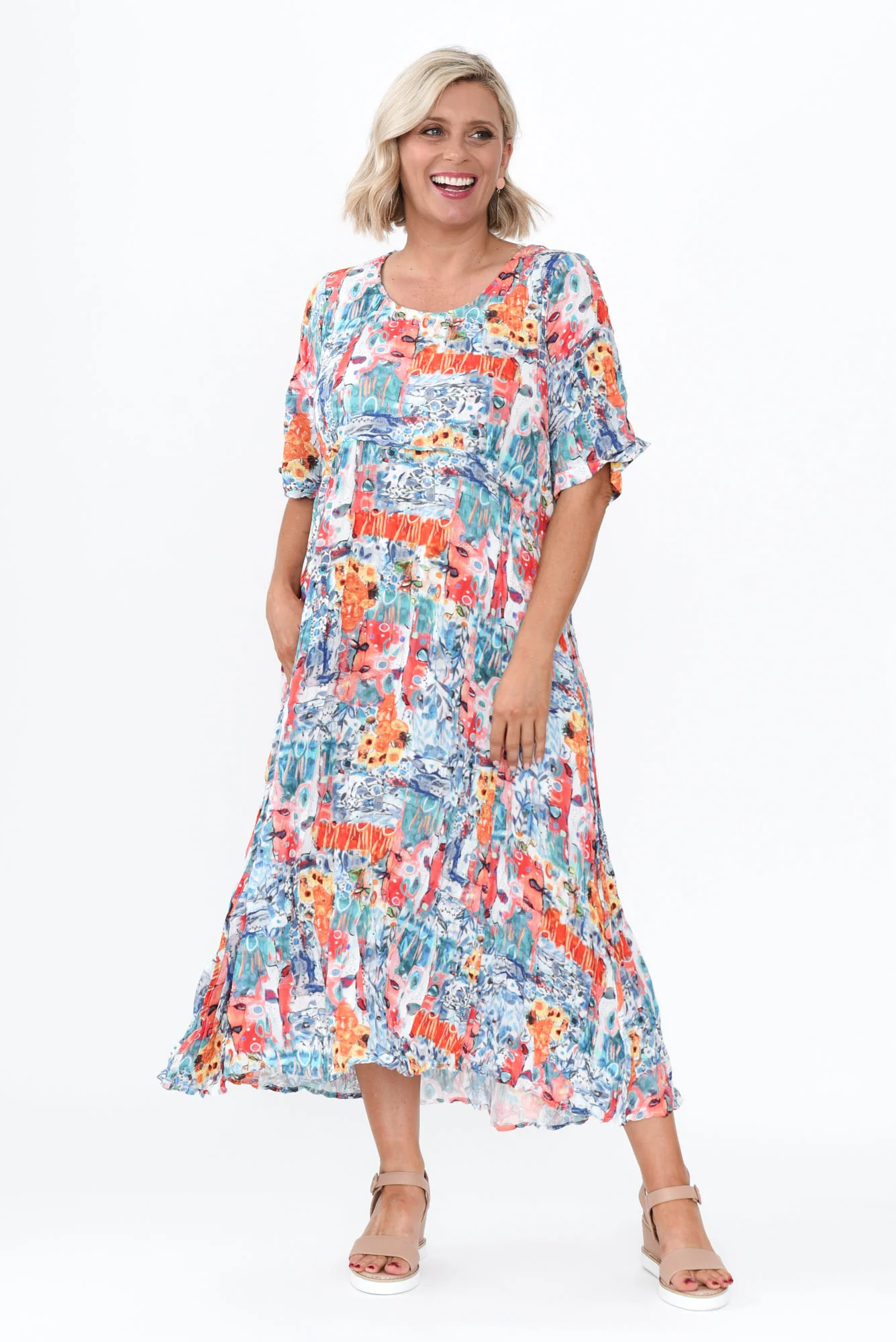 Soraya Blue Garden Linen Blend Dress