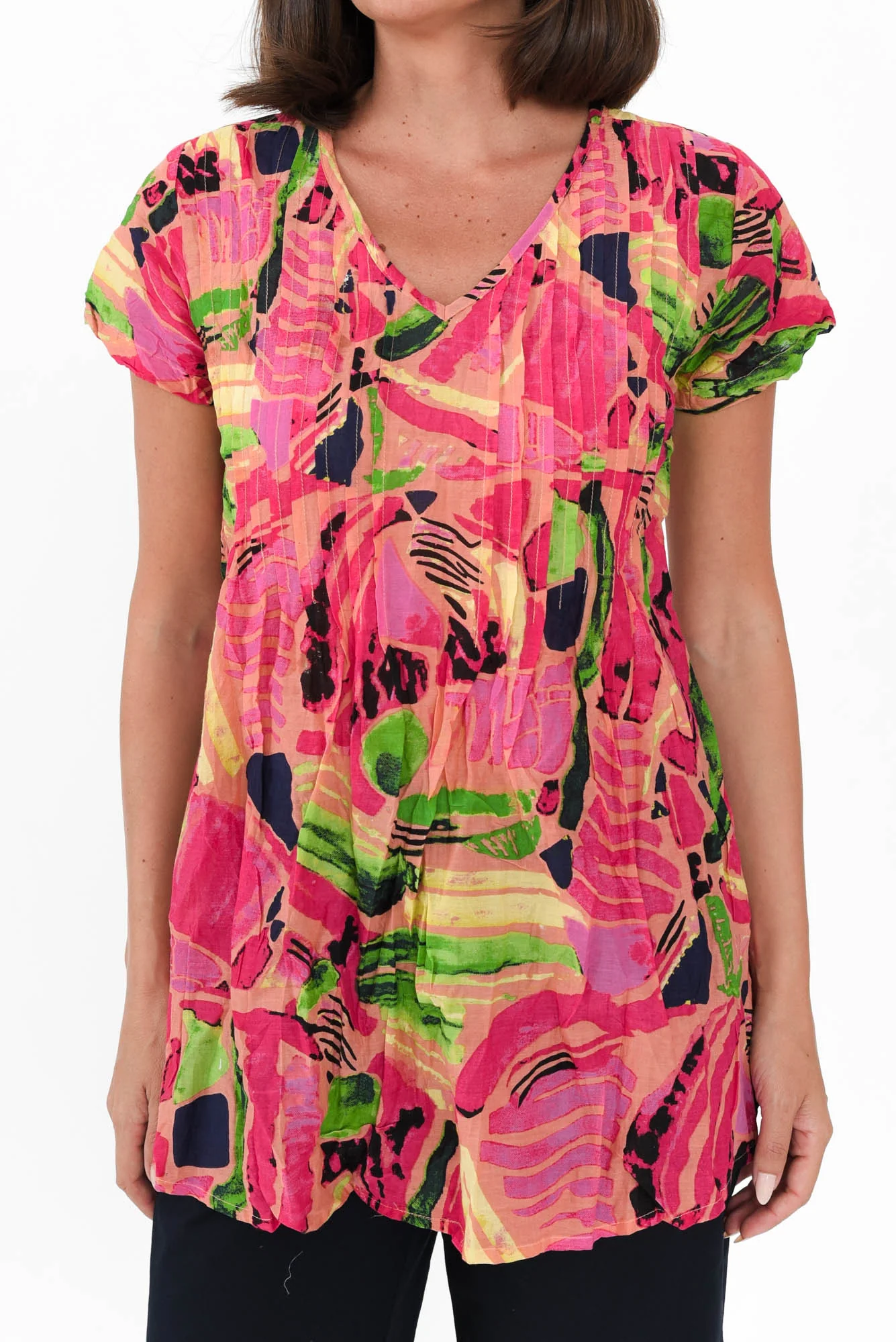 Fia Pink Mosaic Crinkle Cotton Top