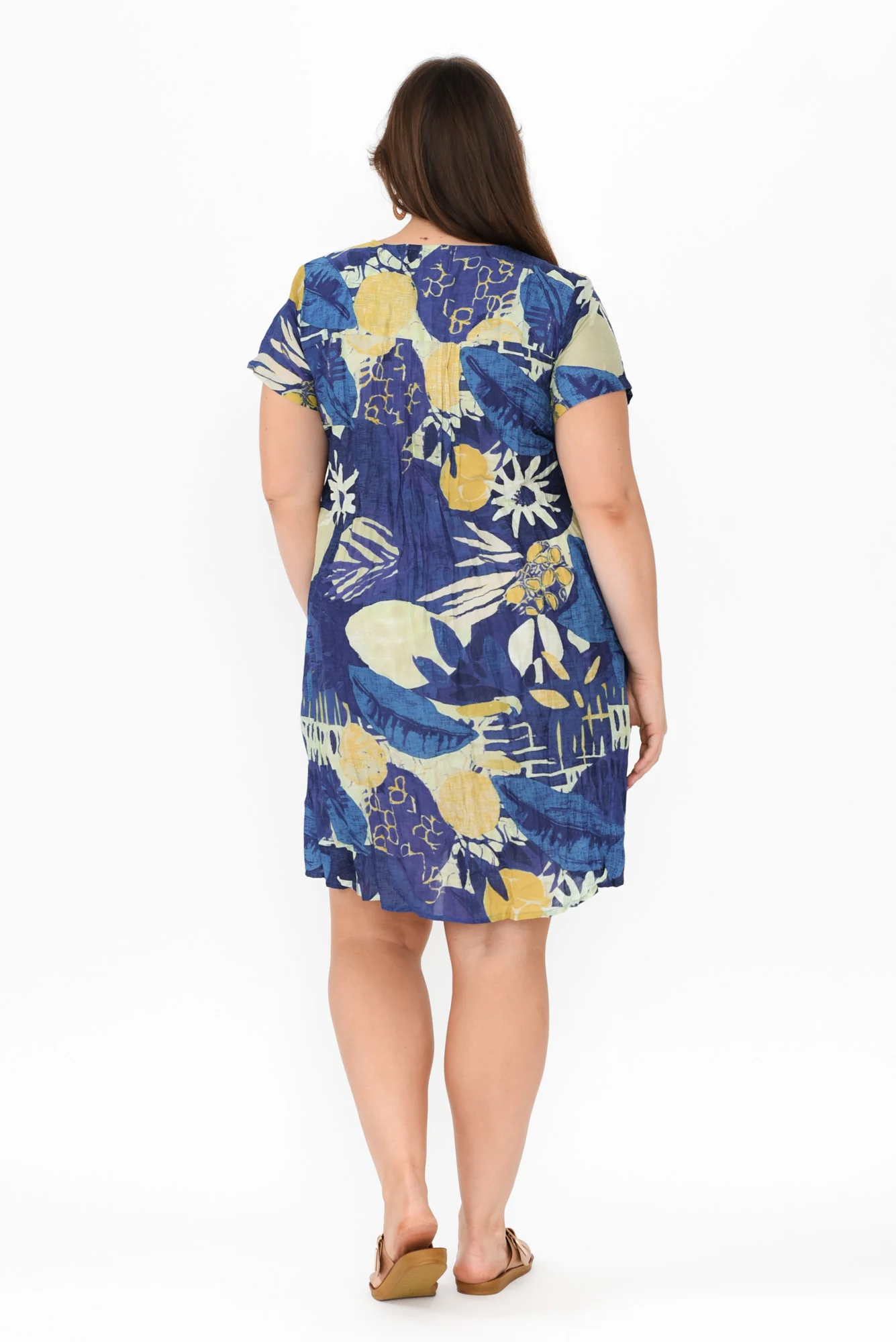 Sabina Navy Garden Crinkle Cotton Dress