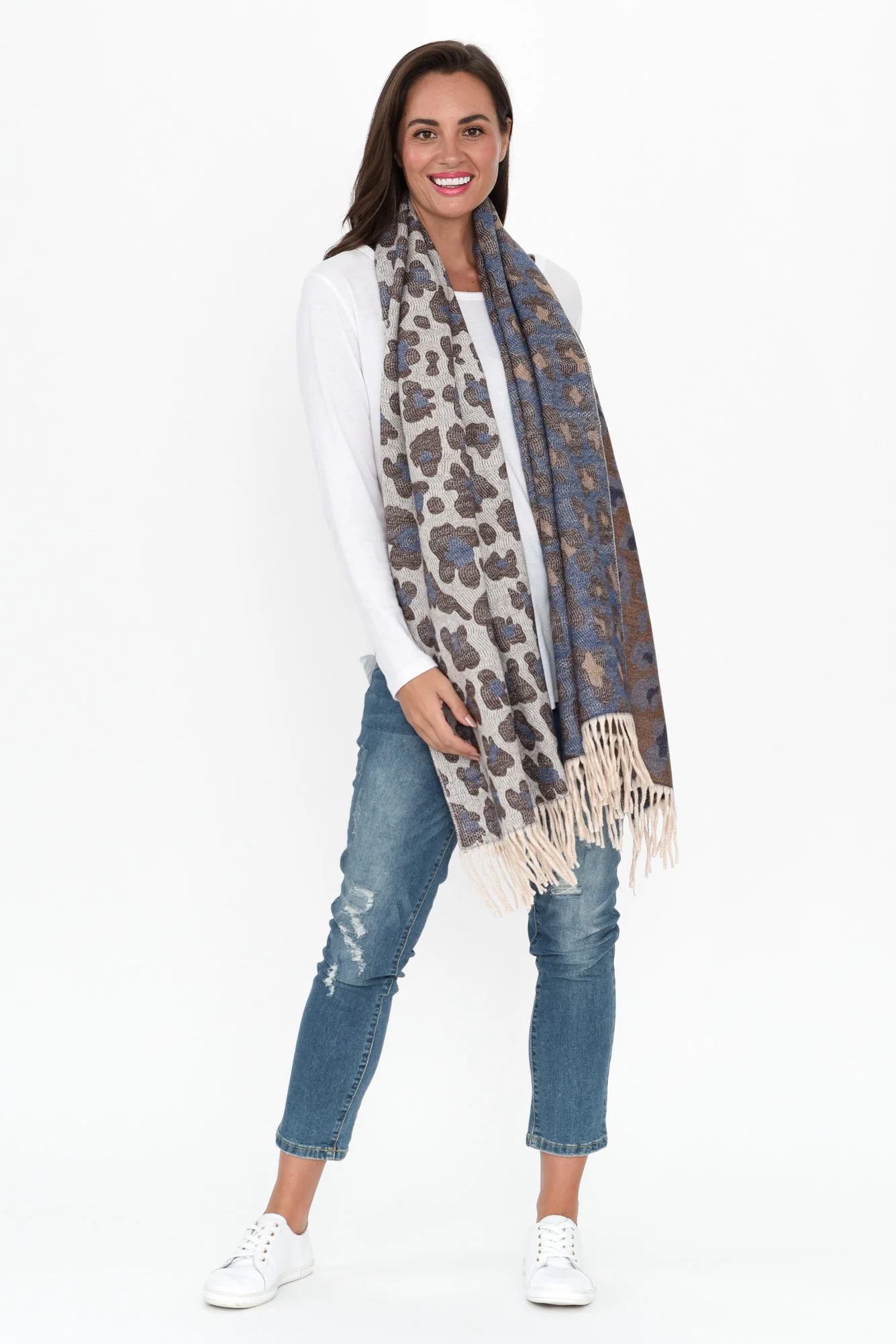 Marwa Brown Leopard Tassel Scarf