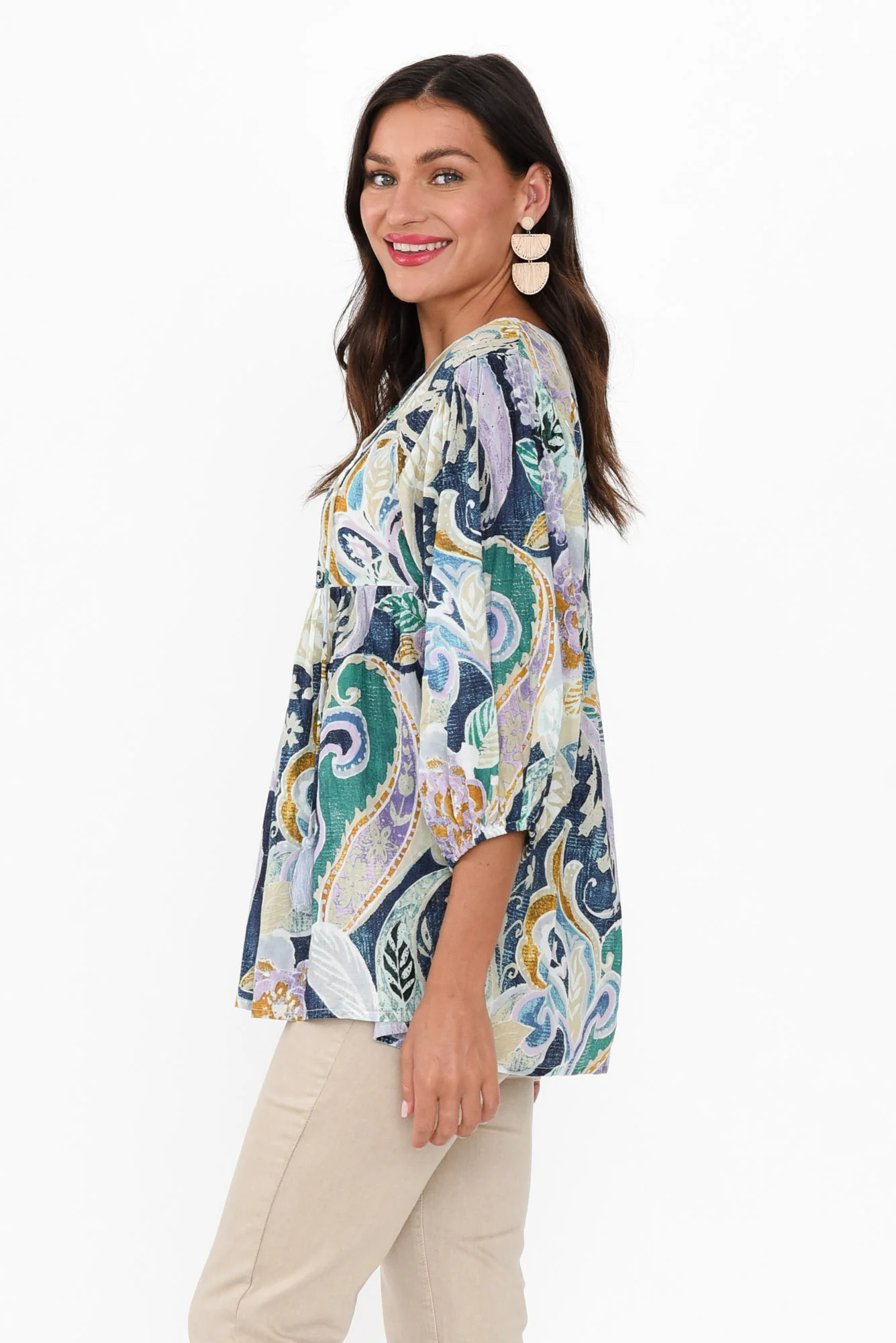 Rosa Blue Paisley Cotton Tie Top