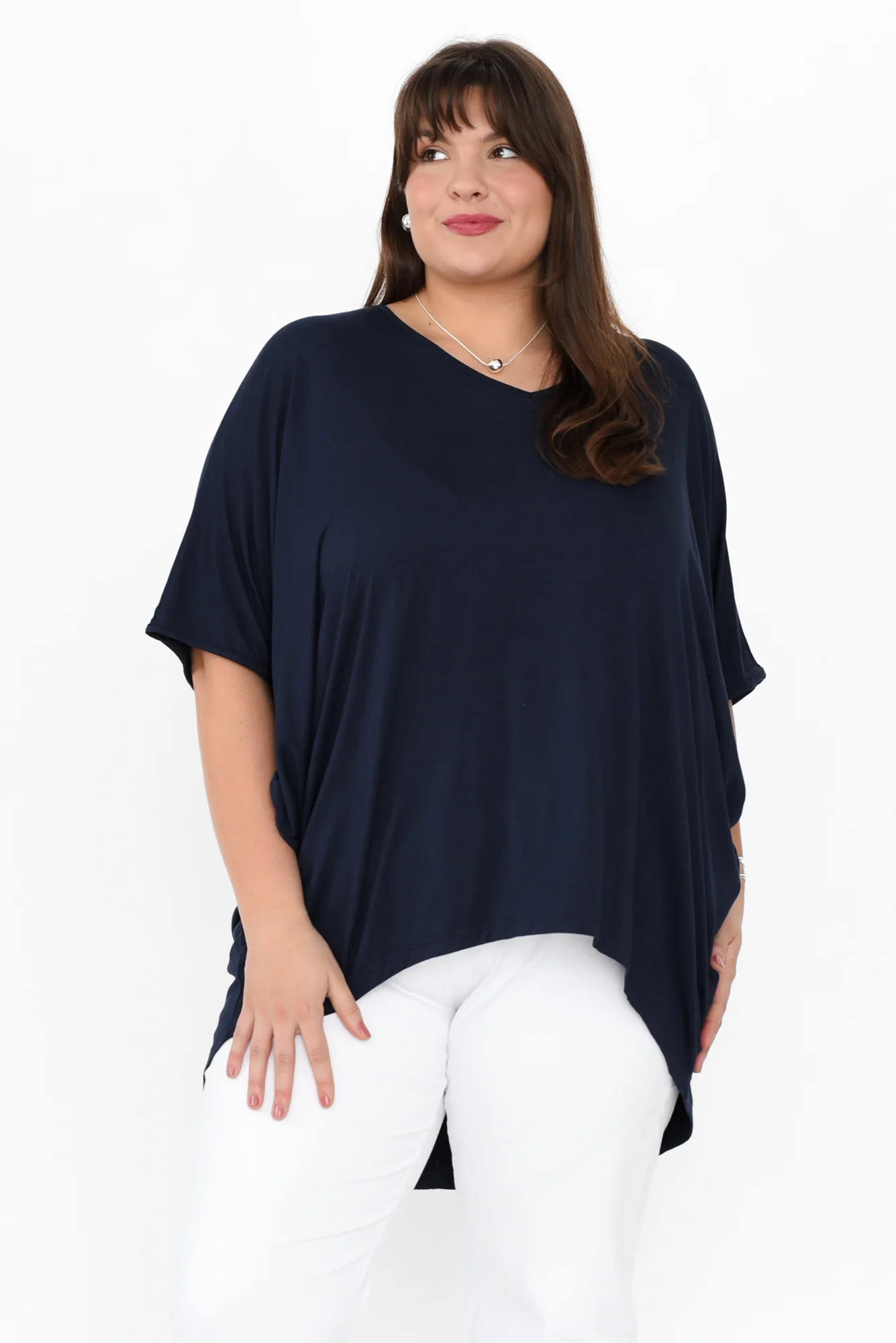 Emory Navy Bamboo Hi Lo Batwing Top