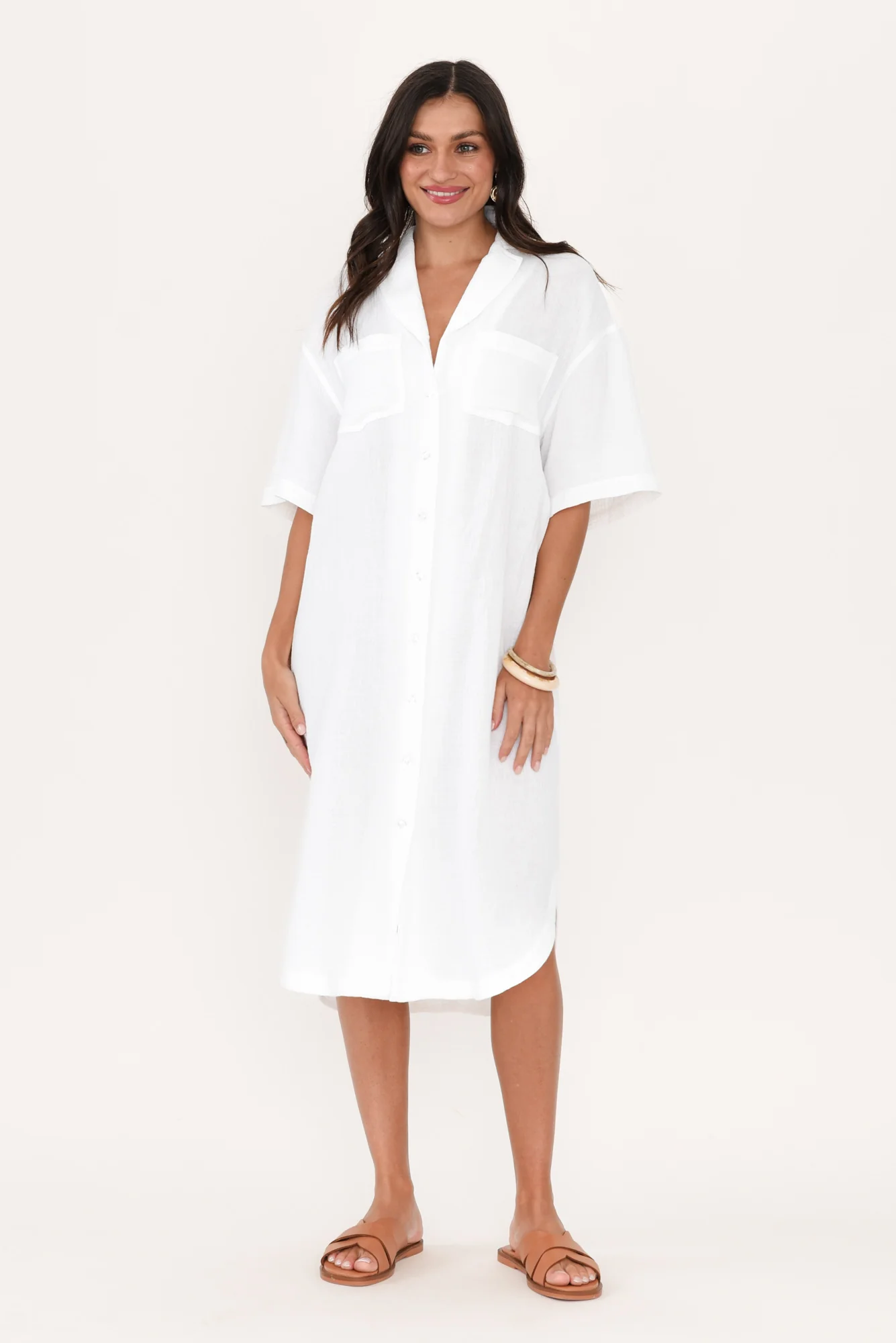 Tahiti White Cotton Cheesecloth Tie Dress
