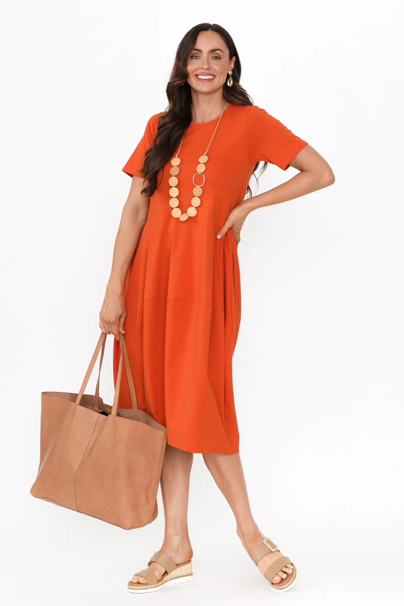 Morgan Orange Diagonal Seam Dress