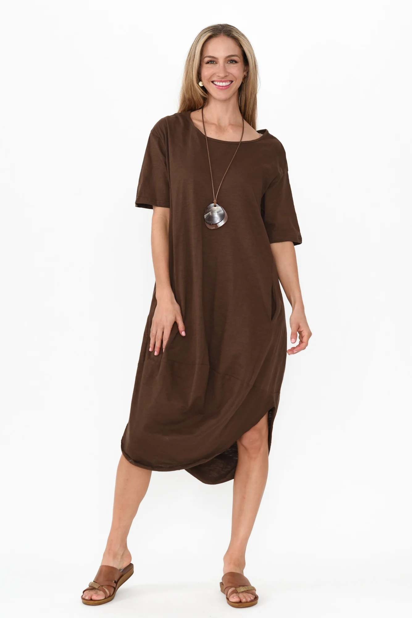 Mita Chocolate Cotton Slub Scoop Dress