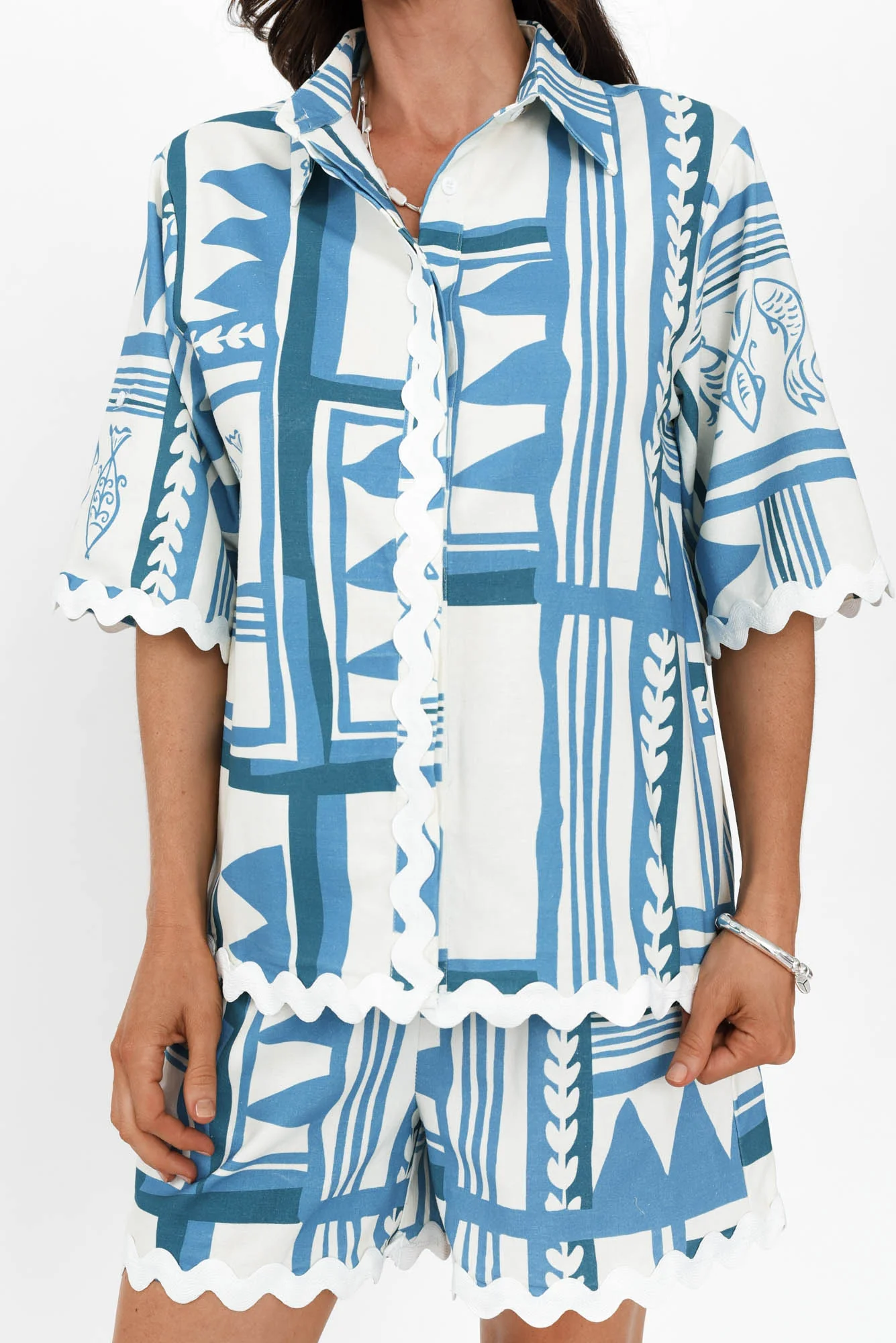 Nissa Blue Sea Linen Blend Shirt