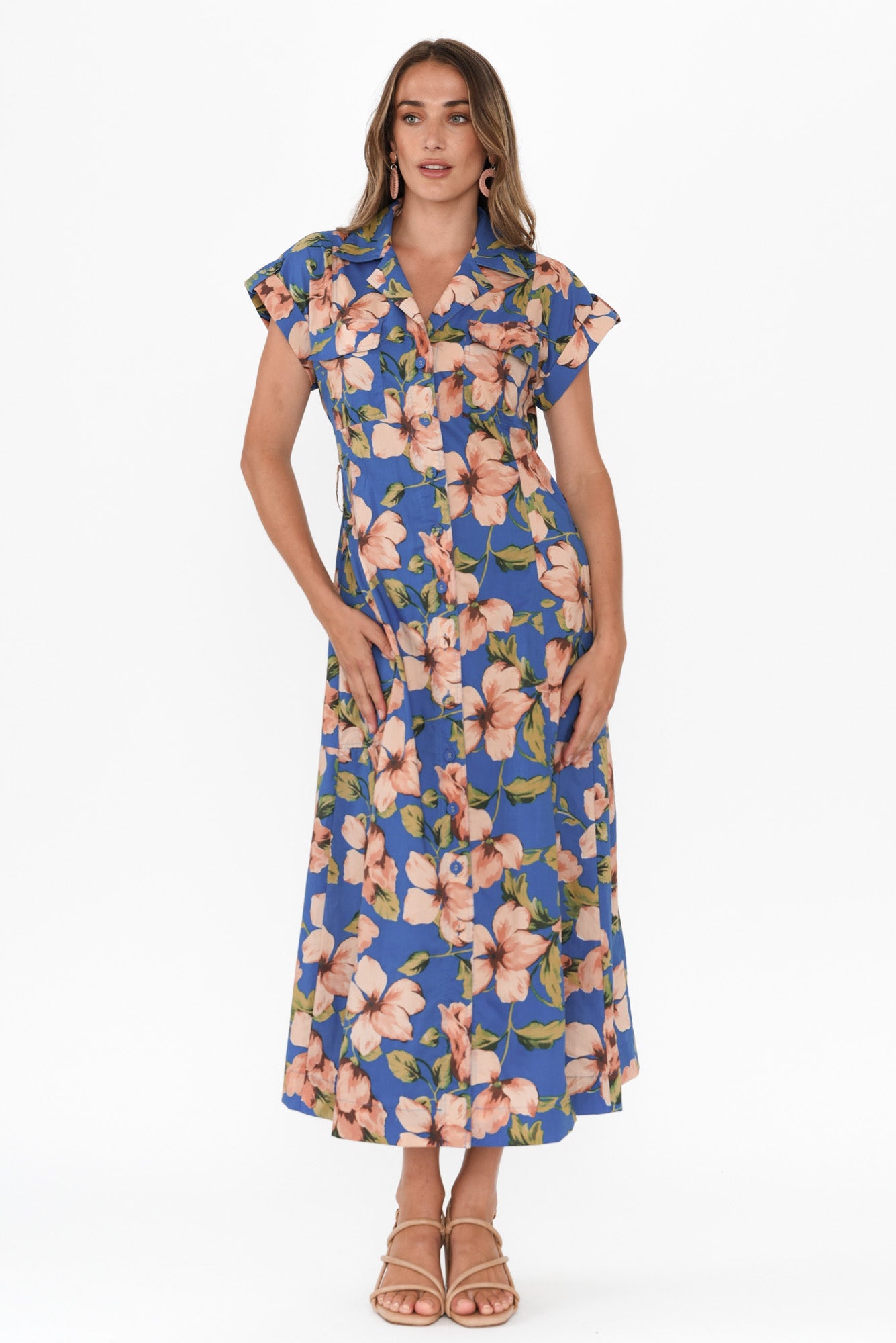 Porto Blue Floral Cotton Tie Dress