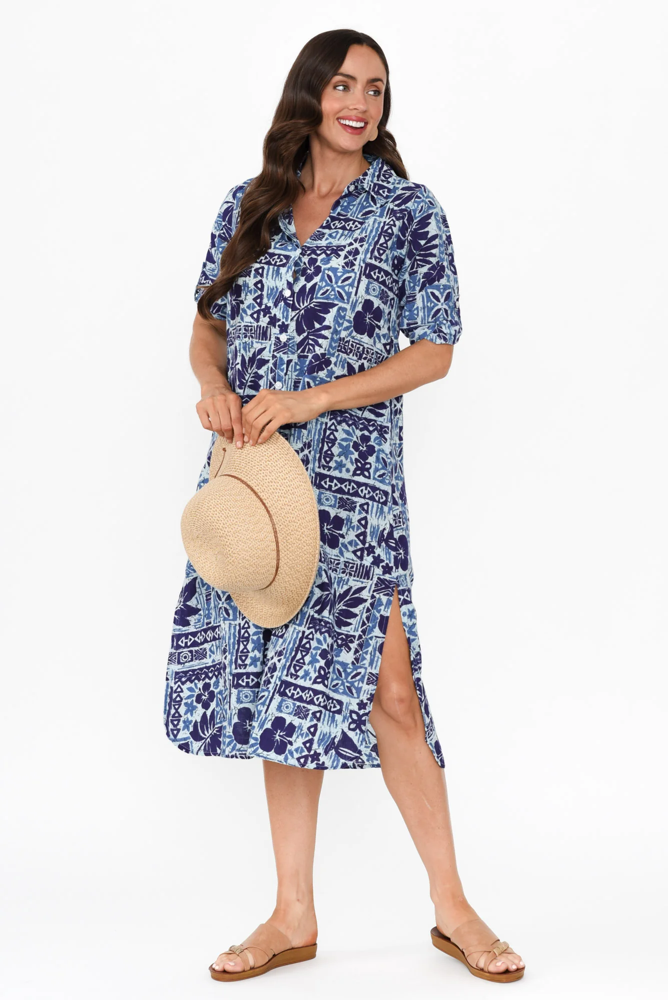 Tricia Blue Mosaic Cotton Shirt Dress