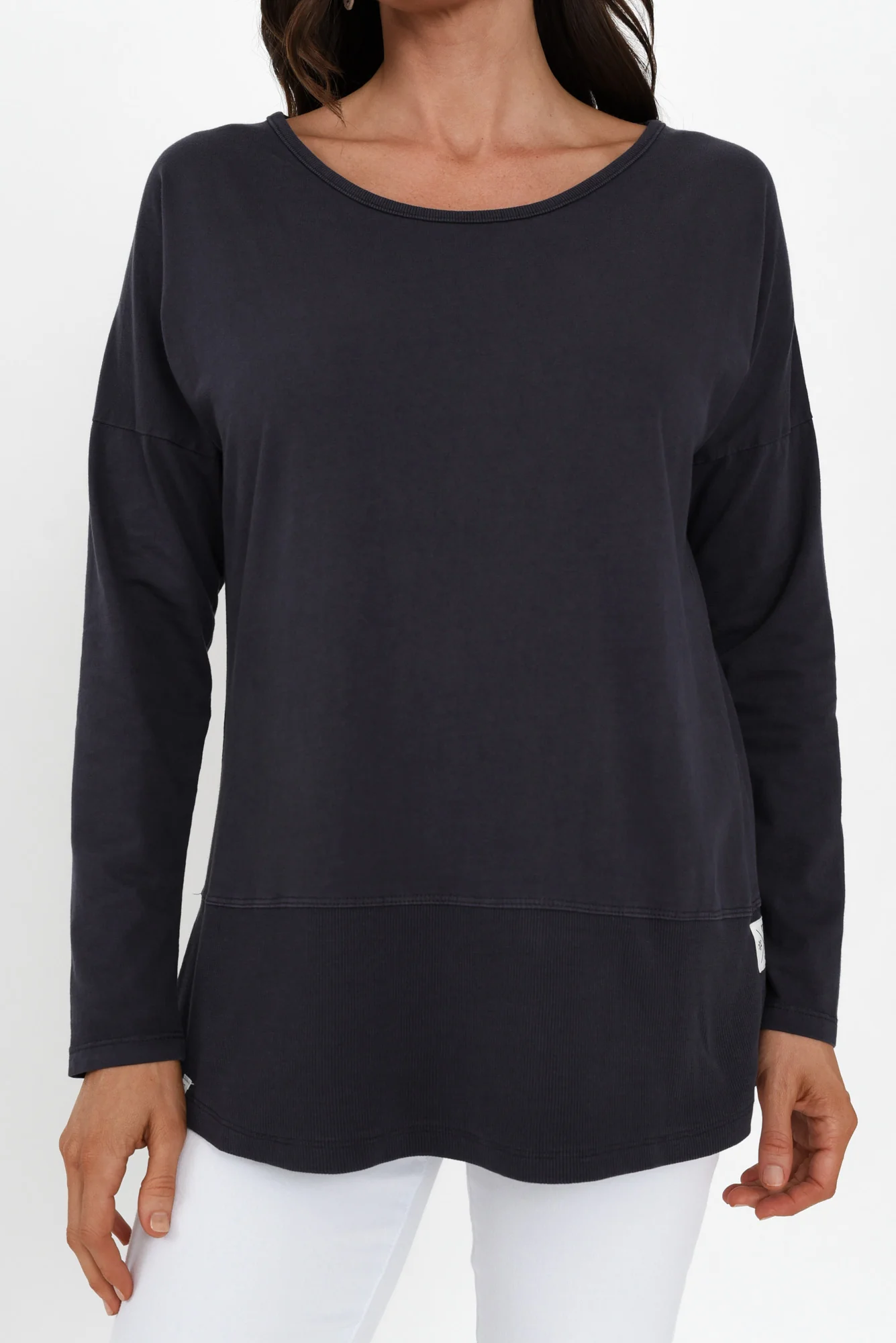 Fundamental Navy Cotton Rib Sleeved Top