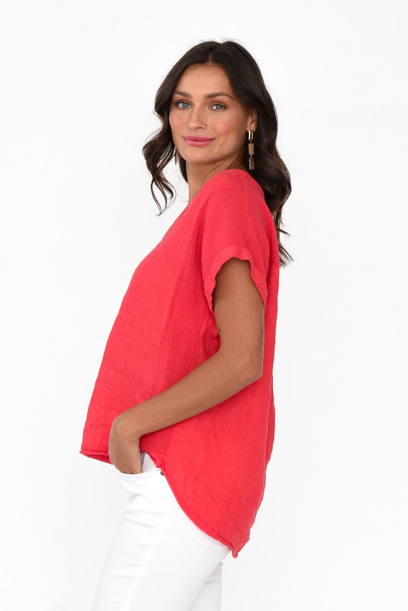 Dorian Red Linen Cotton Top