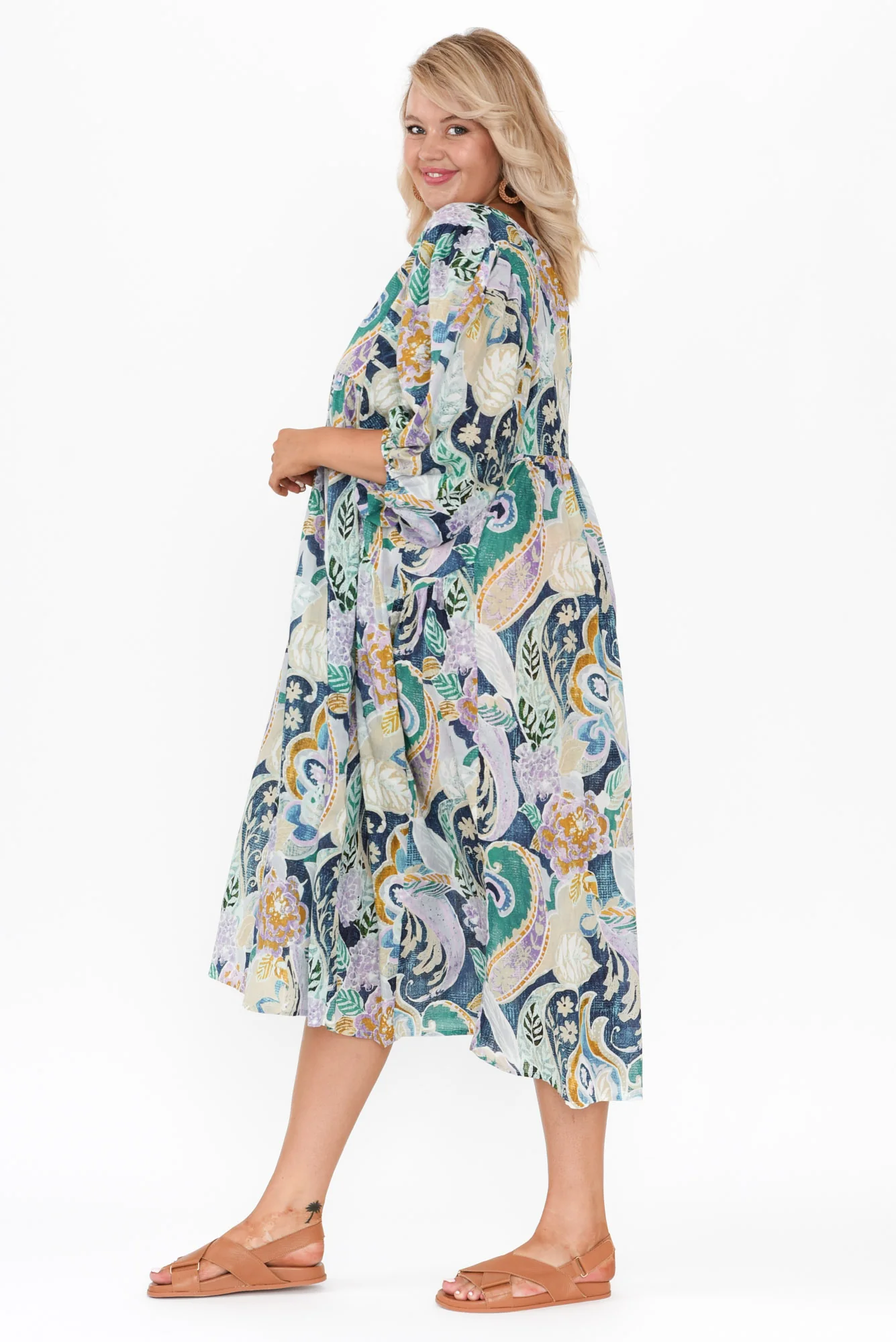 Amalia Blue Paisley Cotton Dress