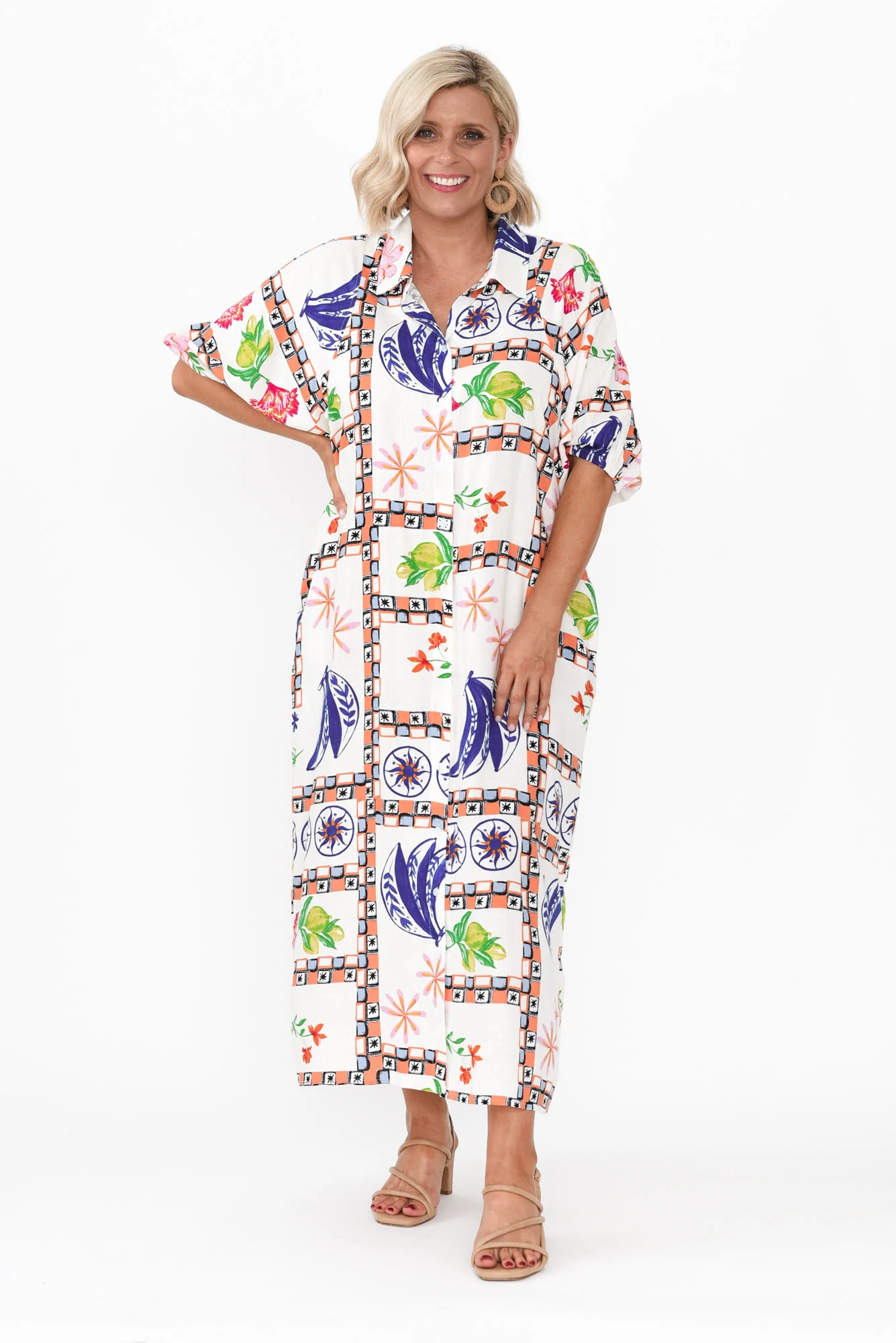 Vixen White Abstract Linen Blend Dress