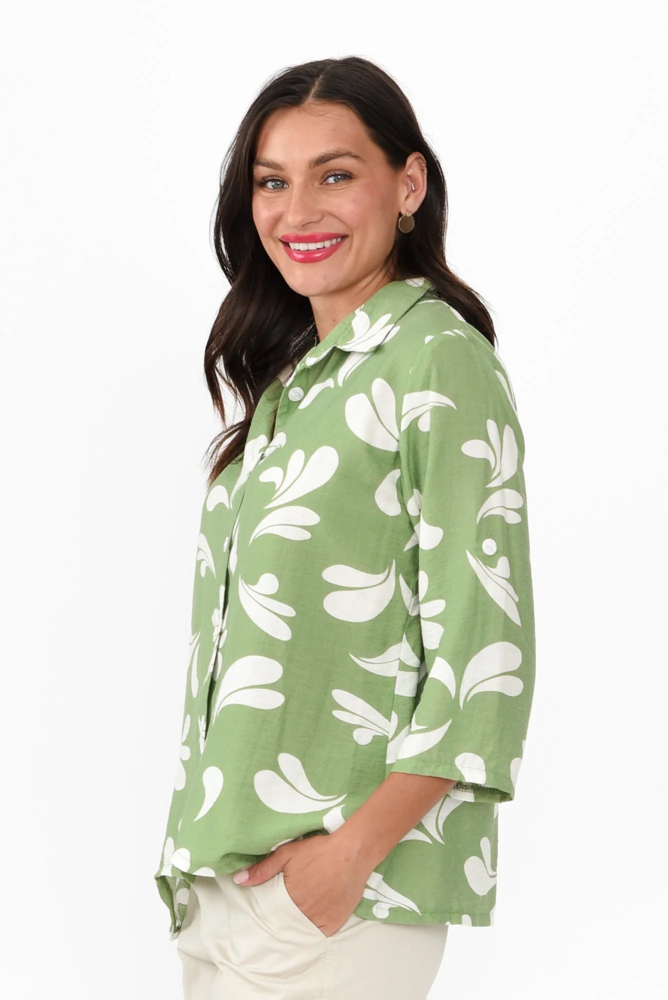 Myah Green Splash Collared Shirt