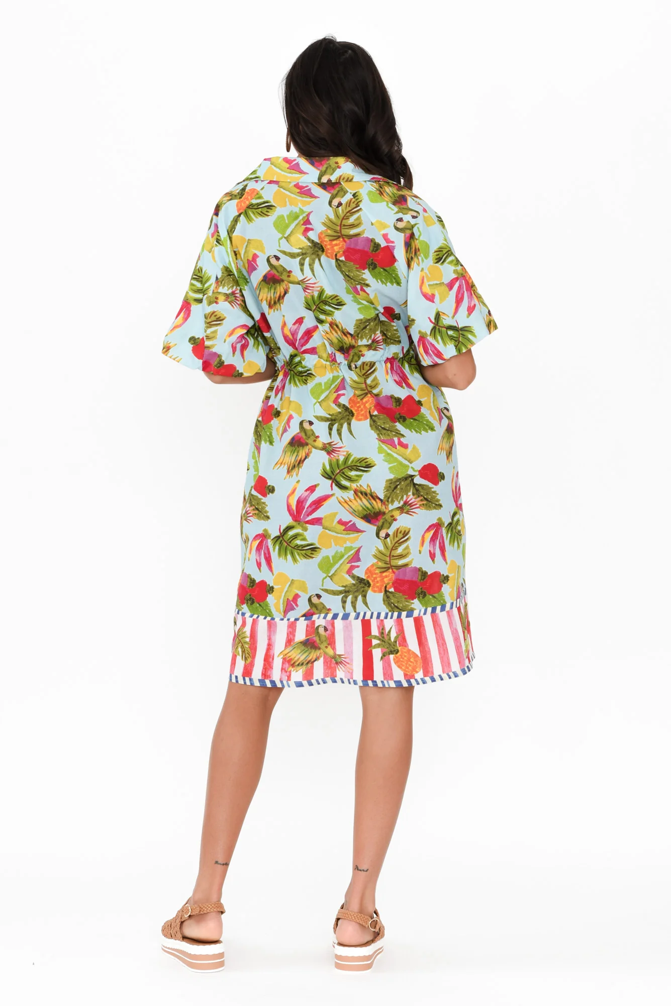 Kumo Blue Tropical Linen Cotton Dress