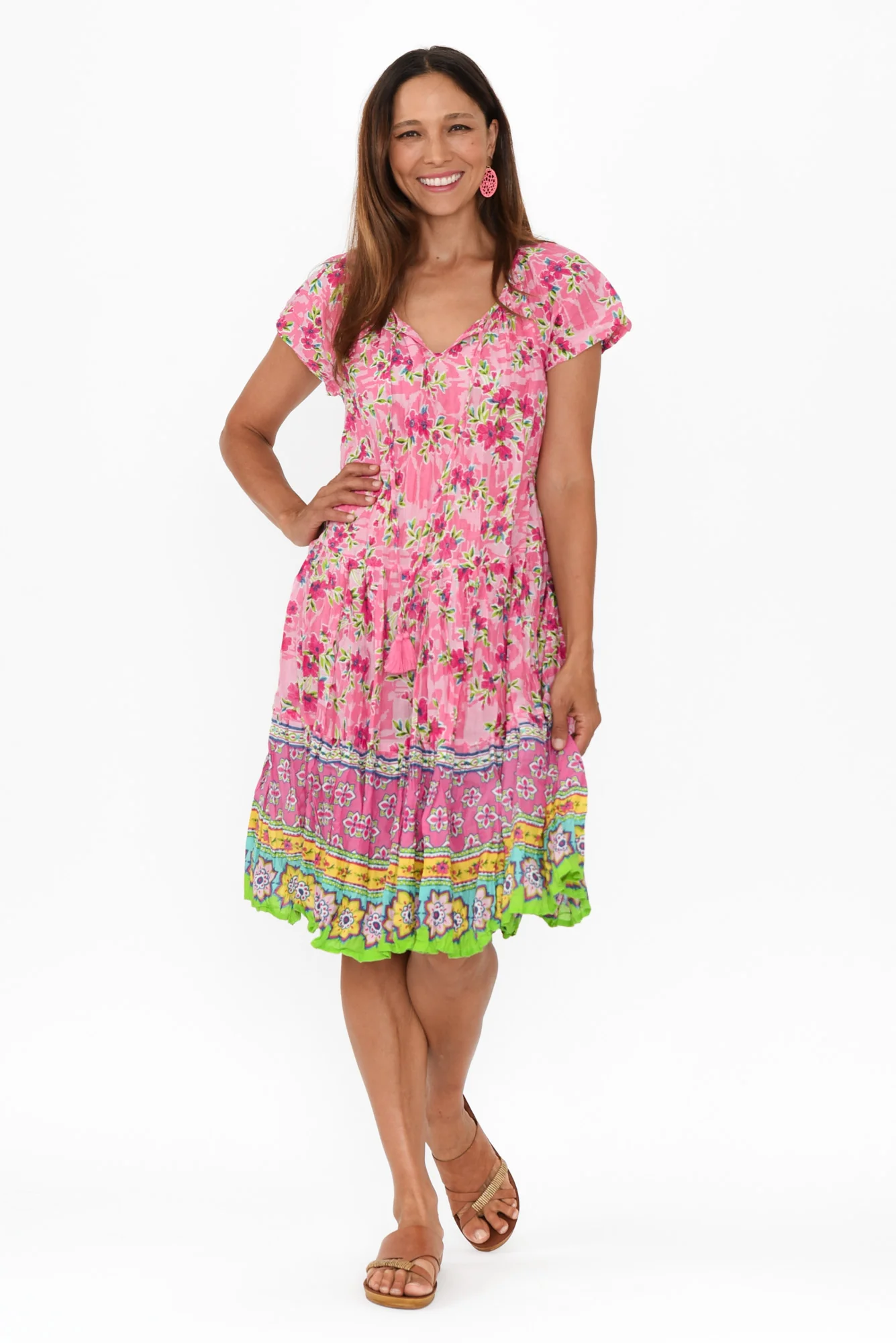 Bessie Pink Petal Cotton Tier Dress