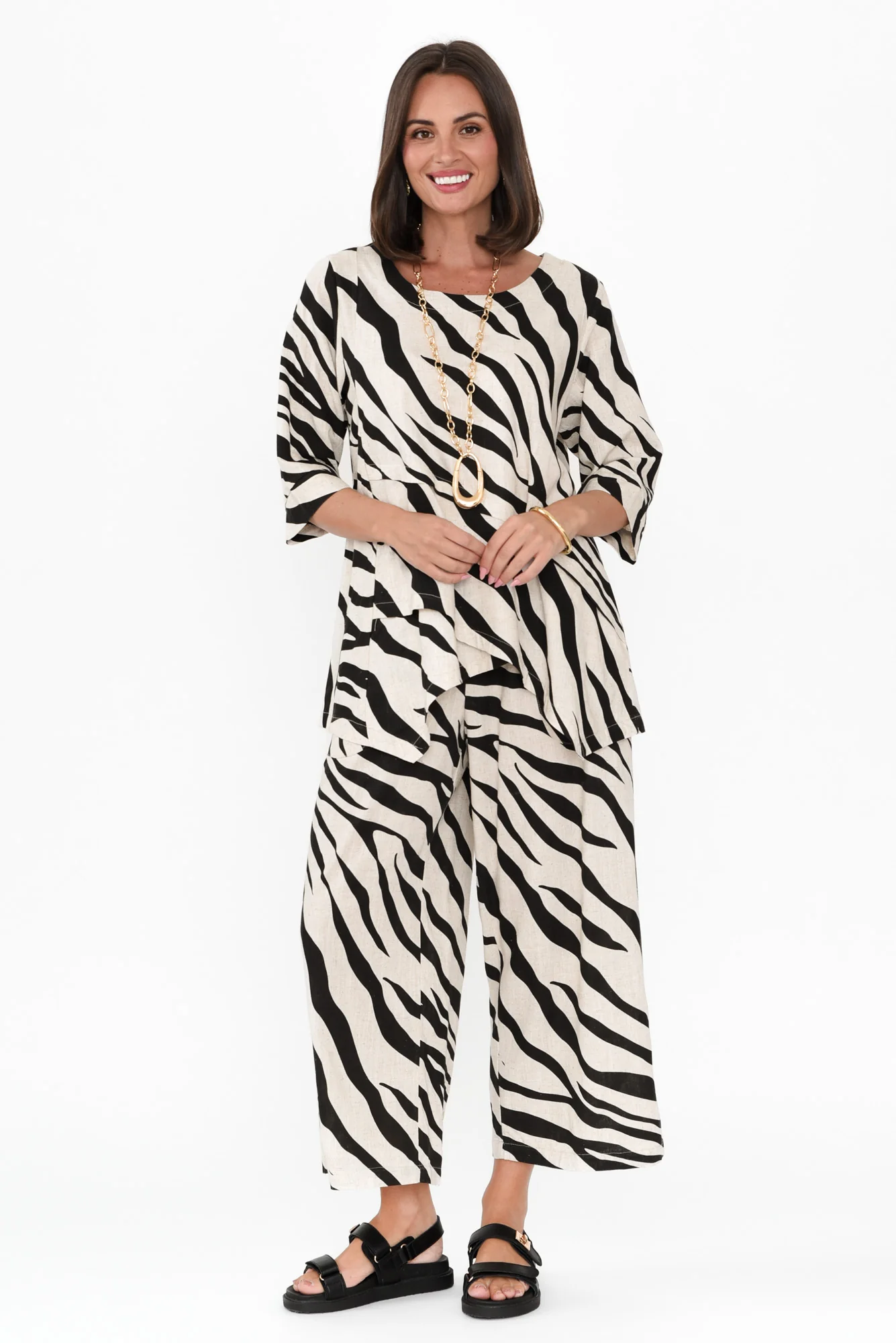 Anya Black Zebra Linen Cotton Top