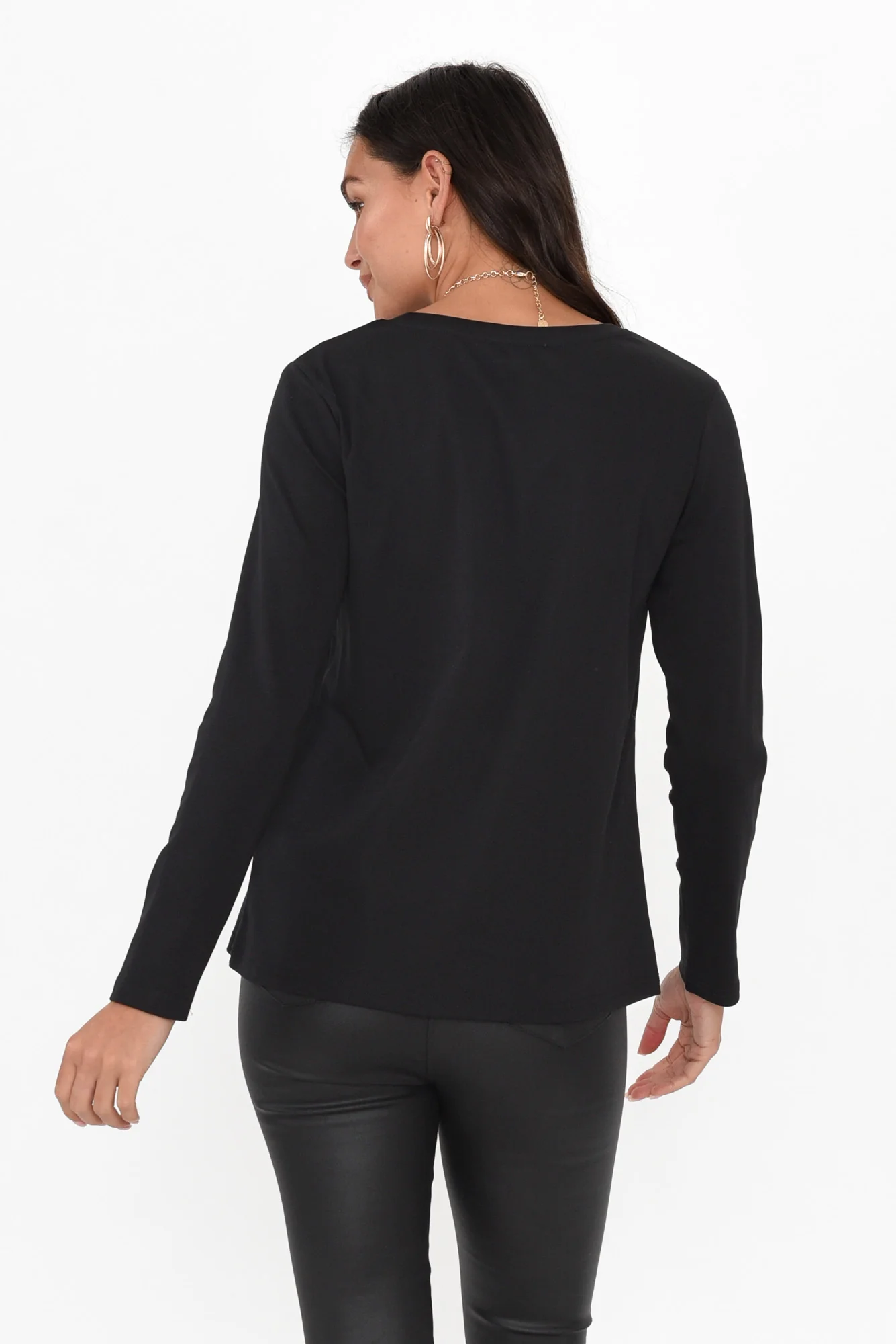 Porter Black Cotton Long Sleeve Top