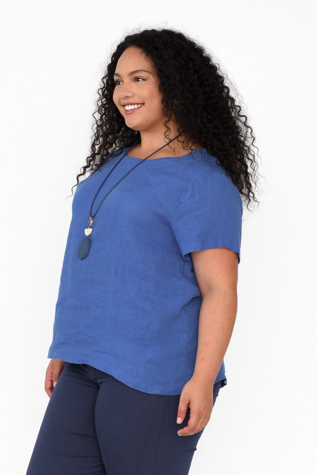 Micah Cobalt Linen Scoop Neck Top