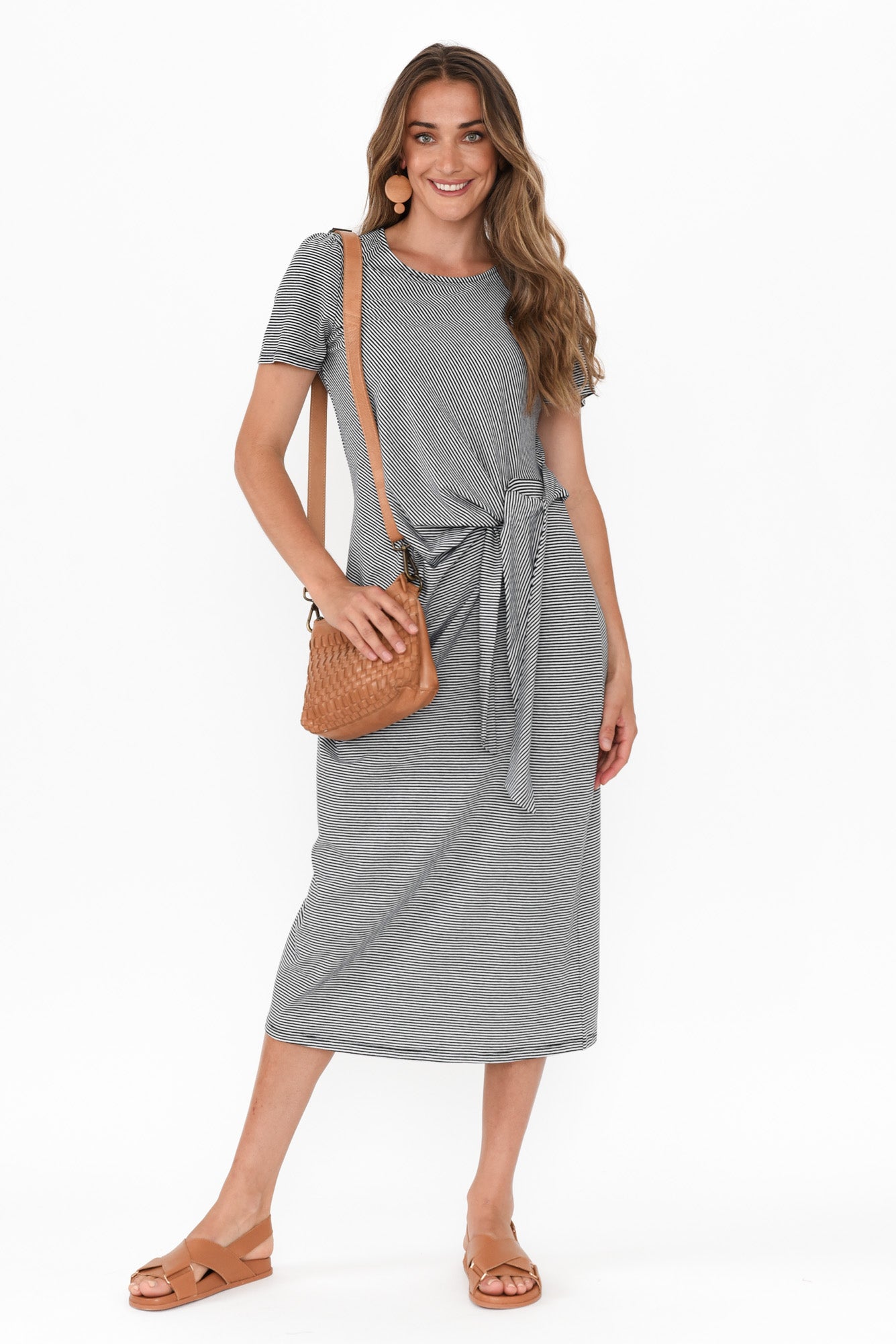 Kitt Black Stripe Cotton Stretch Tie Dress