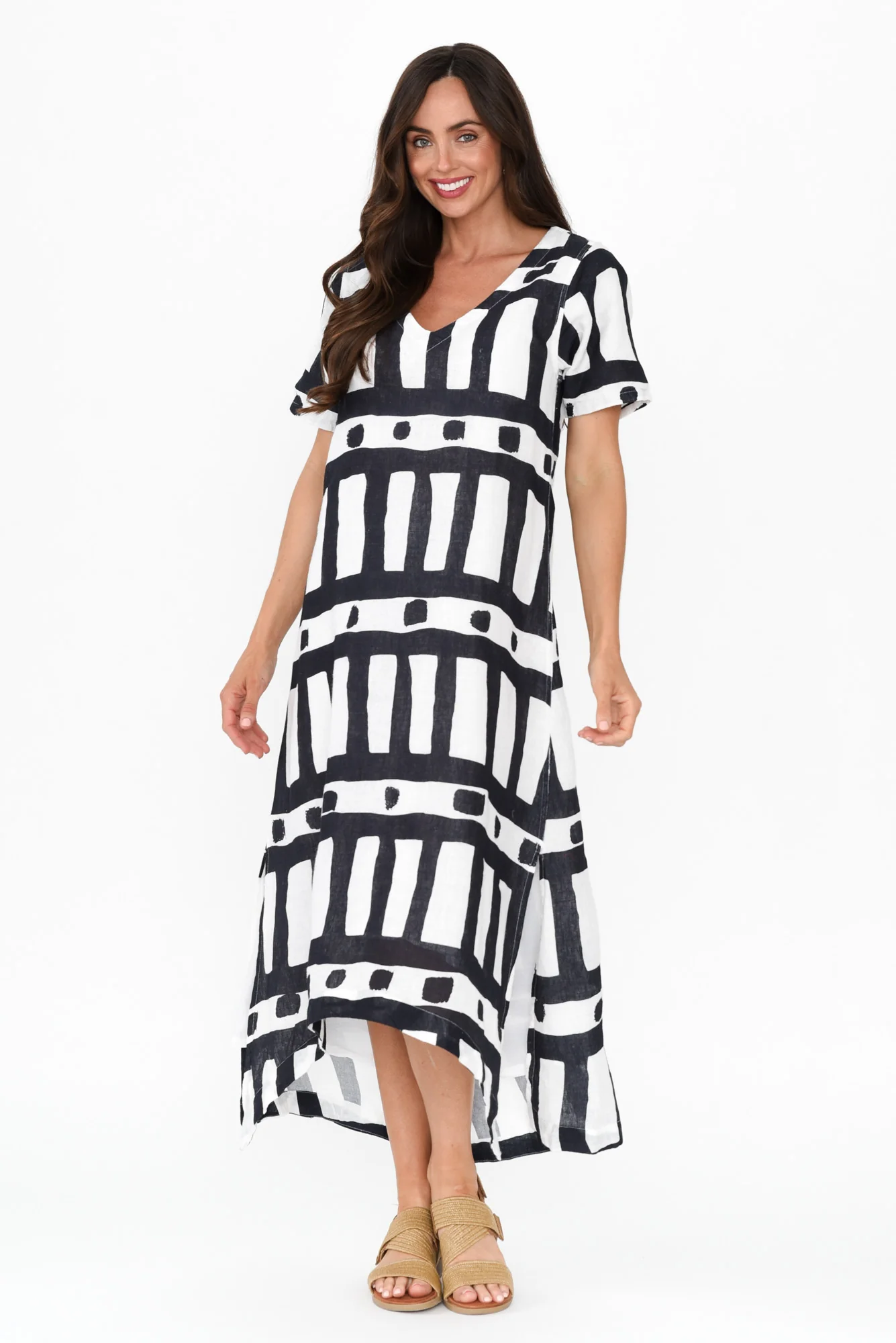 Posie Navy Geo Linen Tee Dress