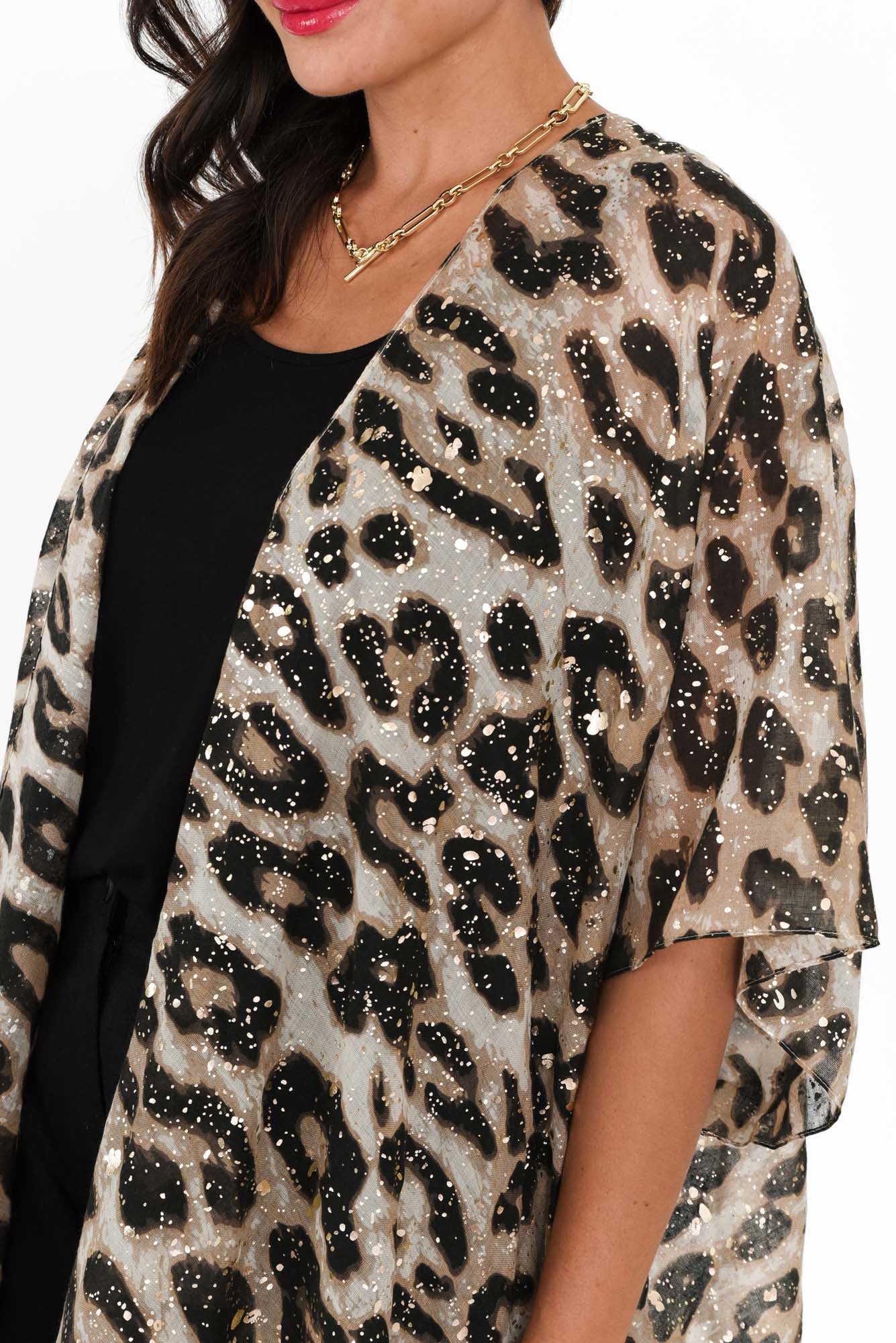 Shontay Beige Leopard Kimono