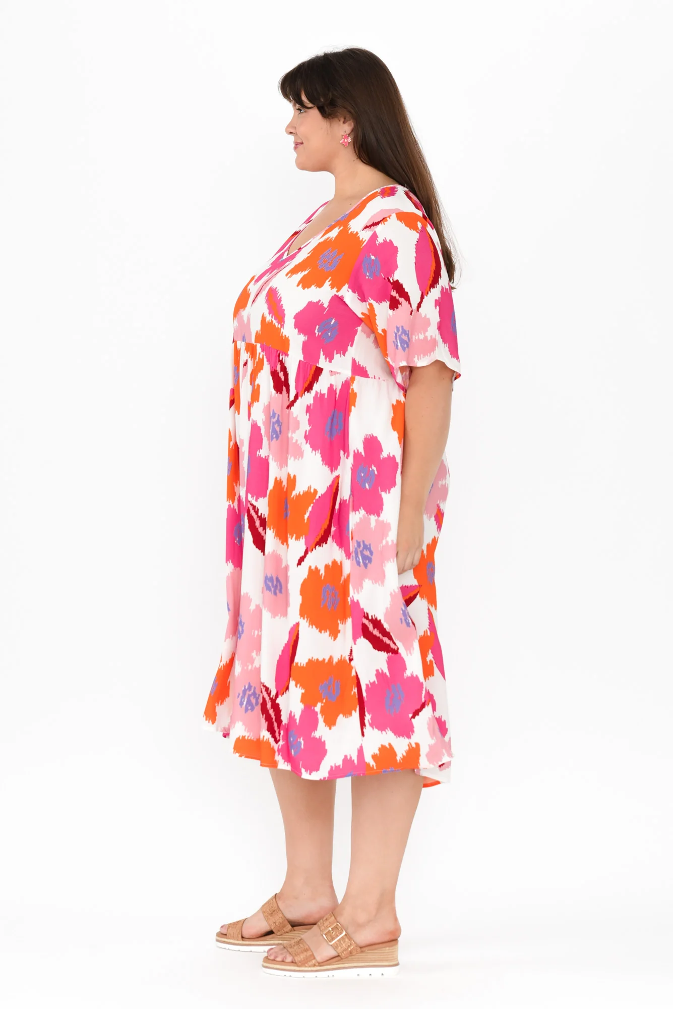 Sharlene Pink Abstract Floral Midi Dress