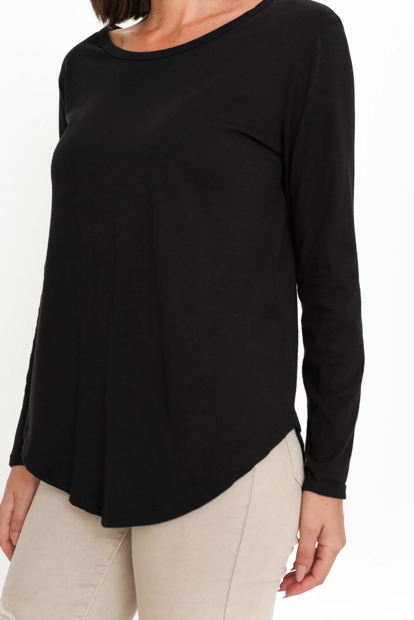 Megan Black Cotton Long Sleeve Top