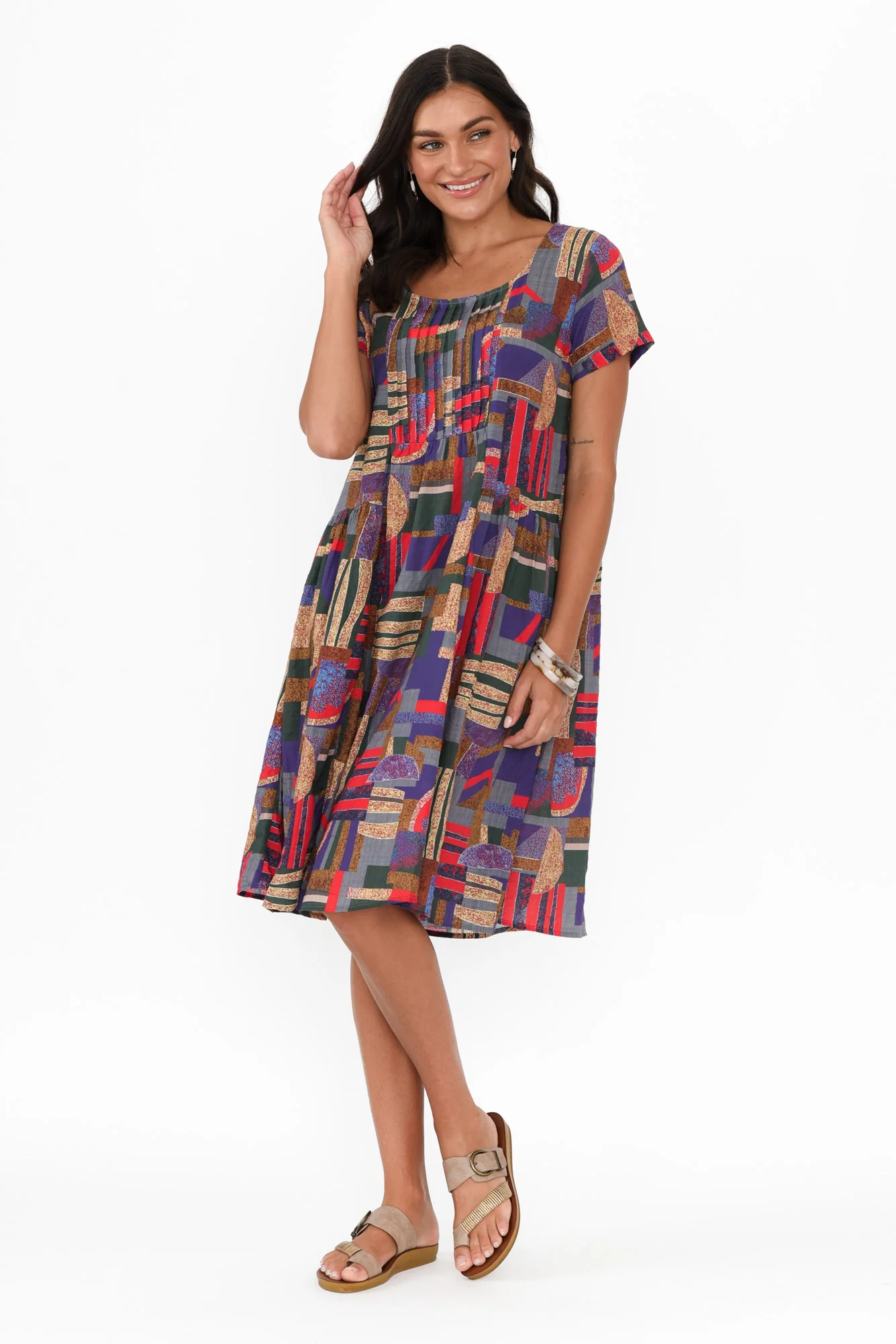 Hanoi Red Abstract Cotton Blend Dress