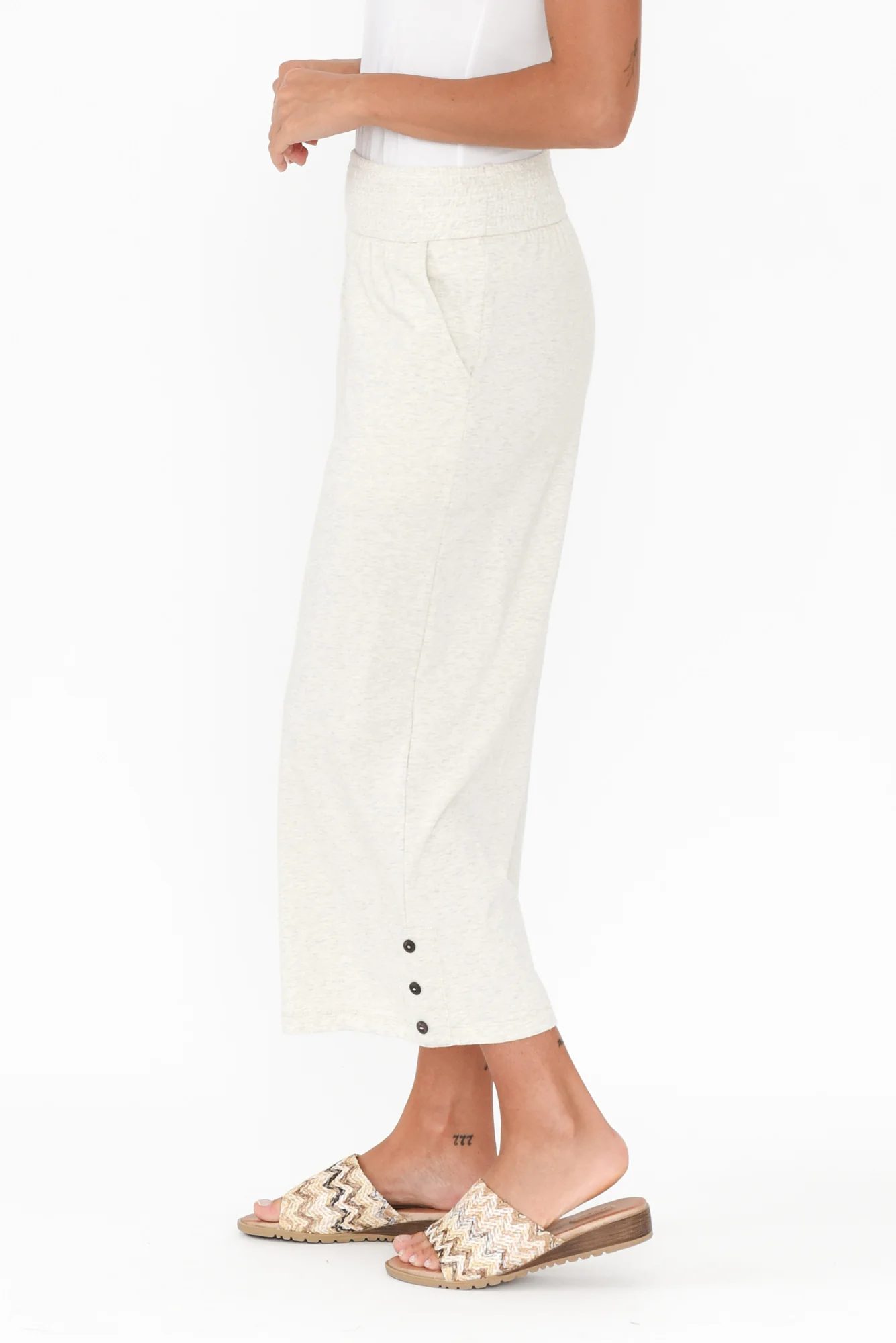 Eliana Grey Marle Cotton Shirred Cropped Pants