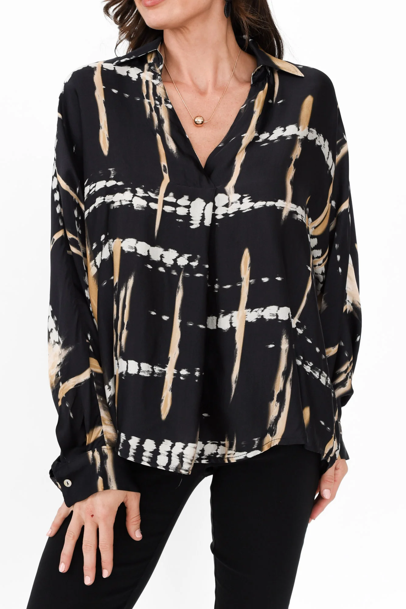 Monroe Black Abstract Silk Blend Top