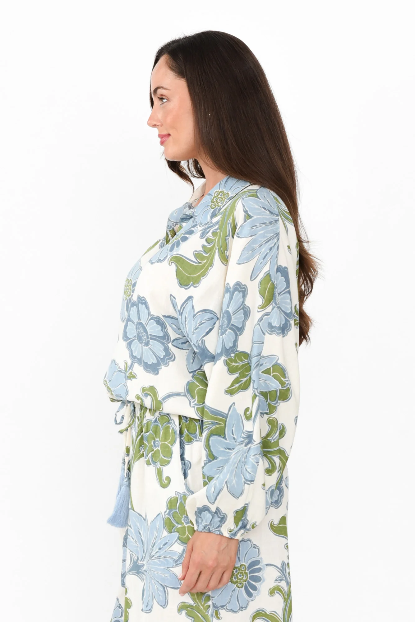 Hazel Blue Floral Linen Blend Shirt