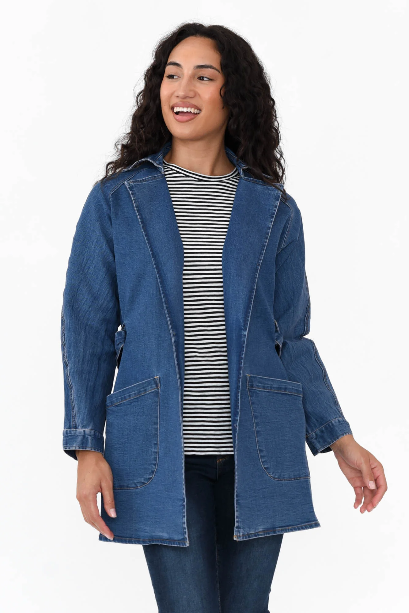 Brynn Blue Denim Tie Coat
