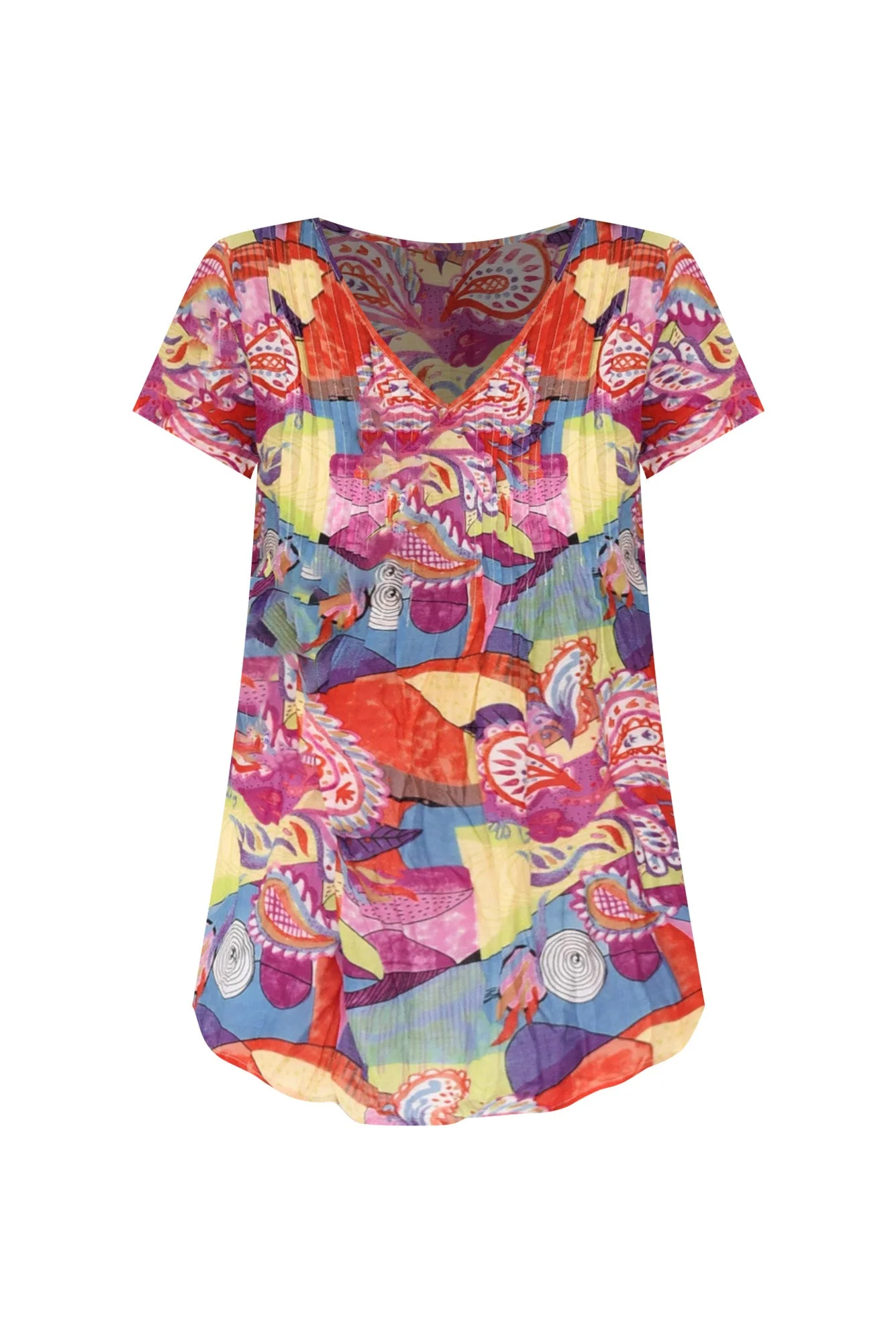 Fia Orange Geo Crinkle Cotton Top