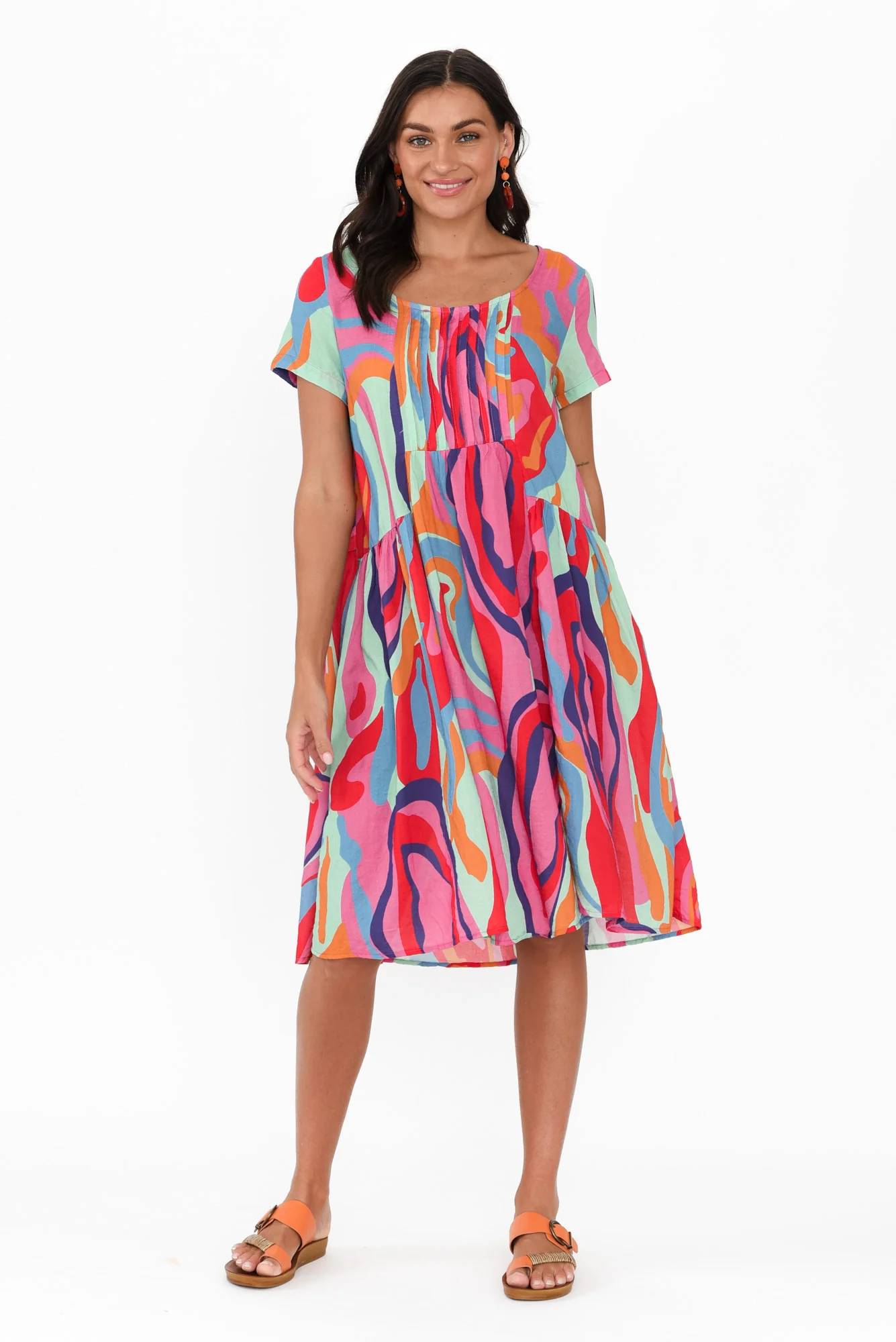 Hanoi Pink Swirl Cotton Blend Dress