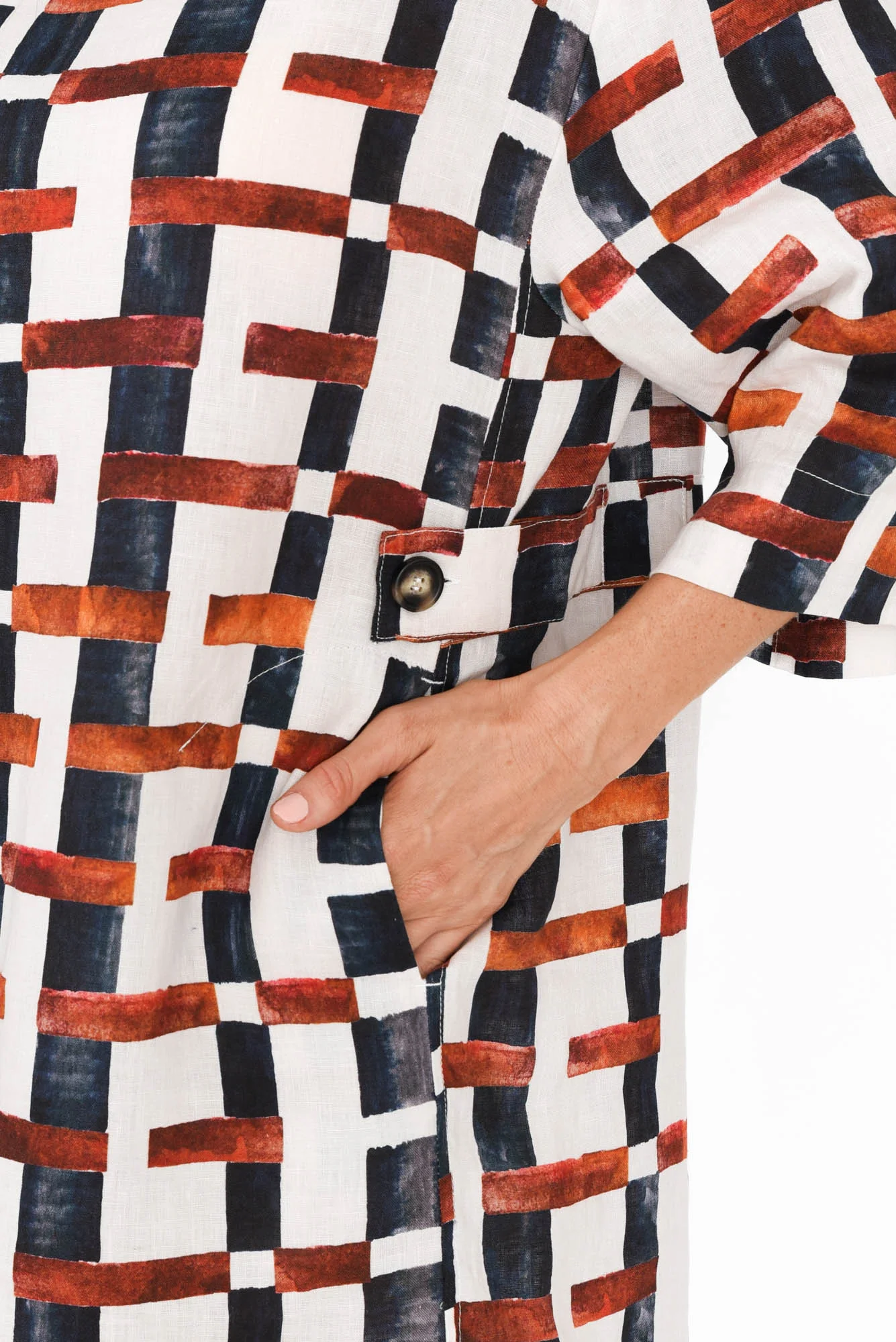 Stiles Brown Geo Linen Belted Dress