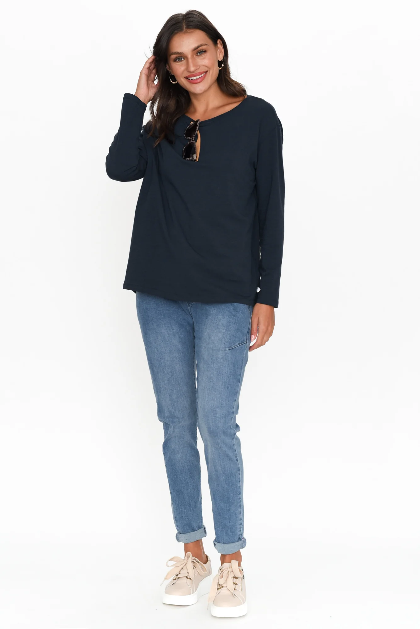 Moya Navy Cotton Hi Lo Top