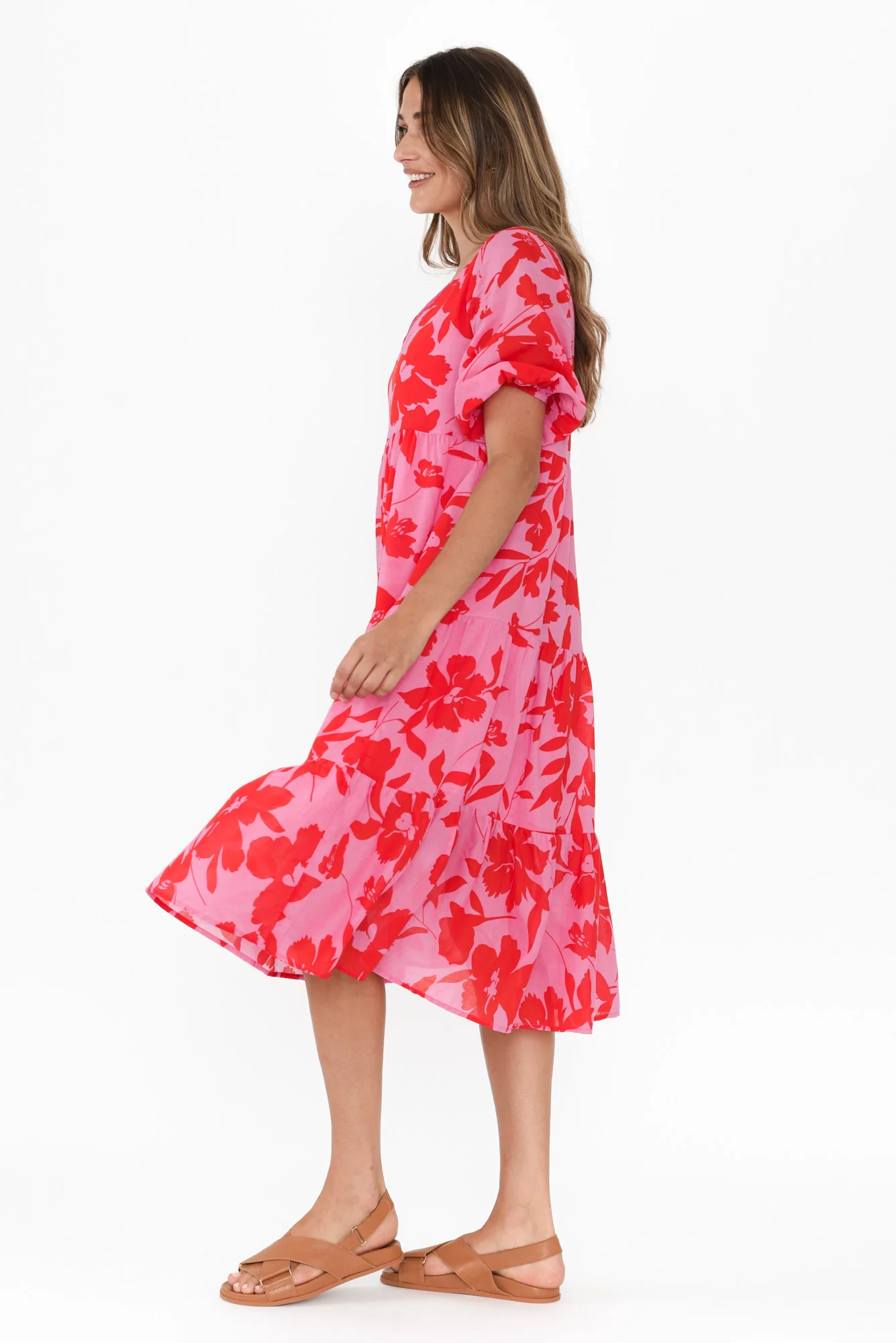 Cecca Pink Floral Cotton Tier Dress