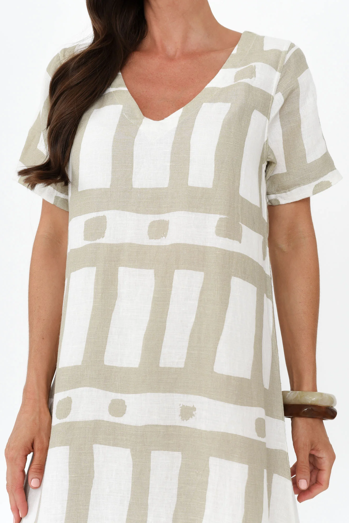 Posie Beige Geo Linen Tee Dress