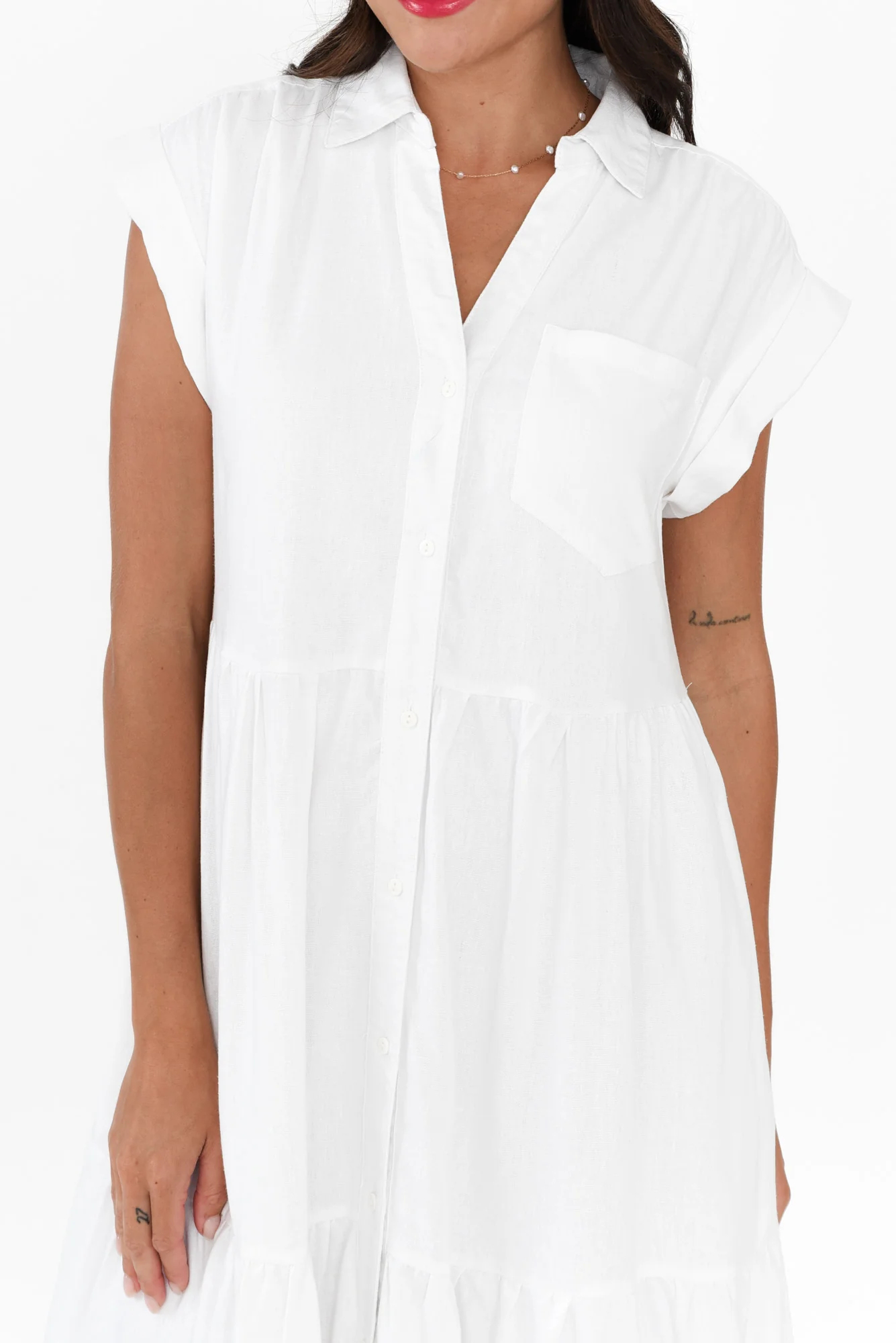 Zurich White Collared Tier Dress