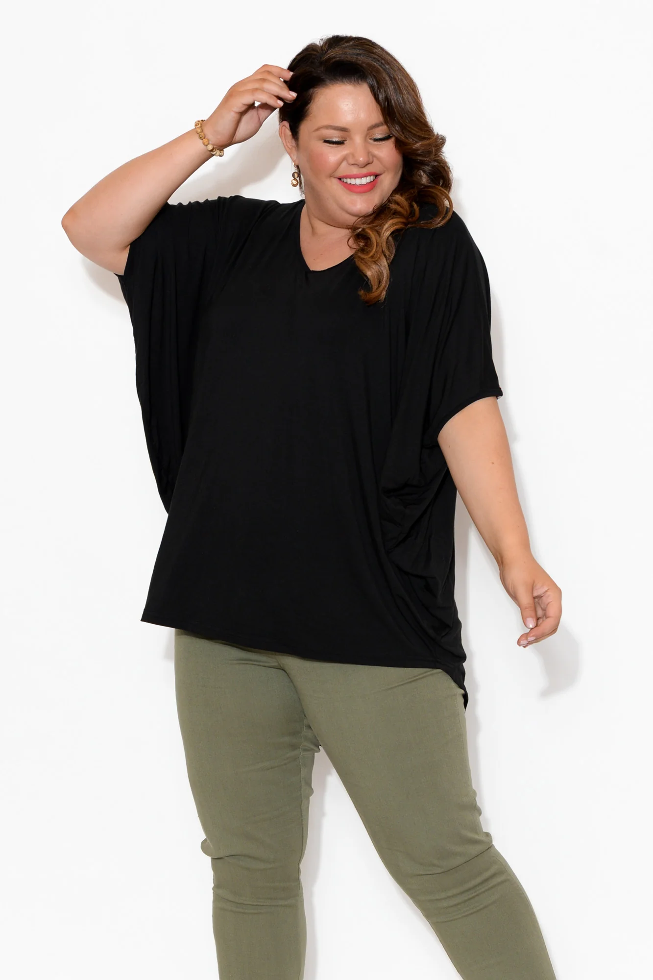 Emory Black Bamboo Hi Lo Batwing Top