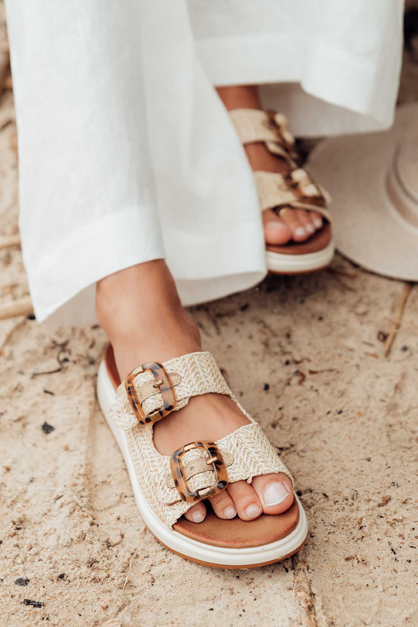 Beacon Beige Raffia Platform Slide