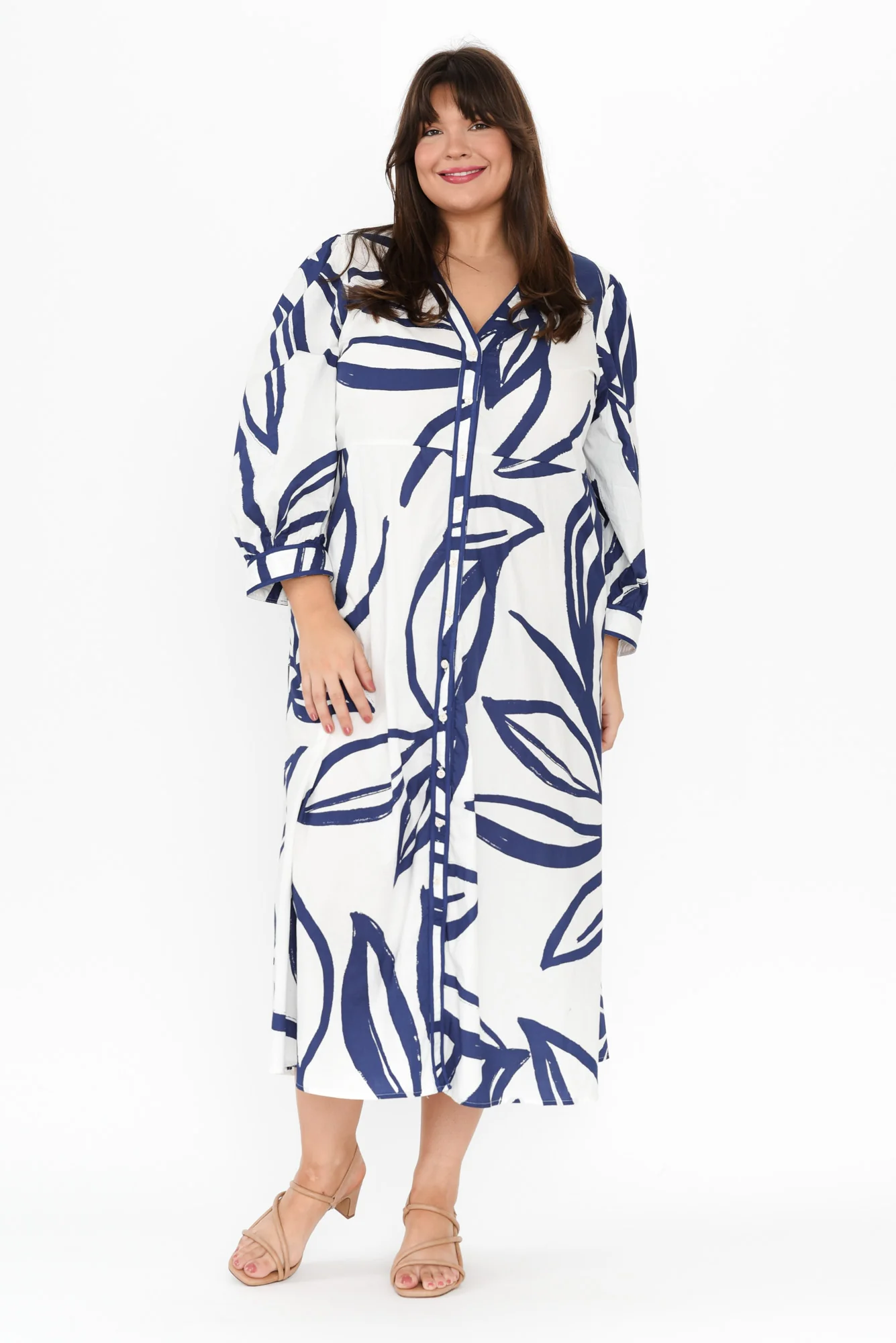 Priya Navy Floral Cotton Poplin Dress