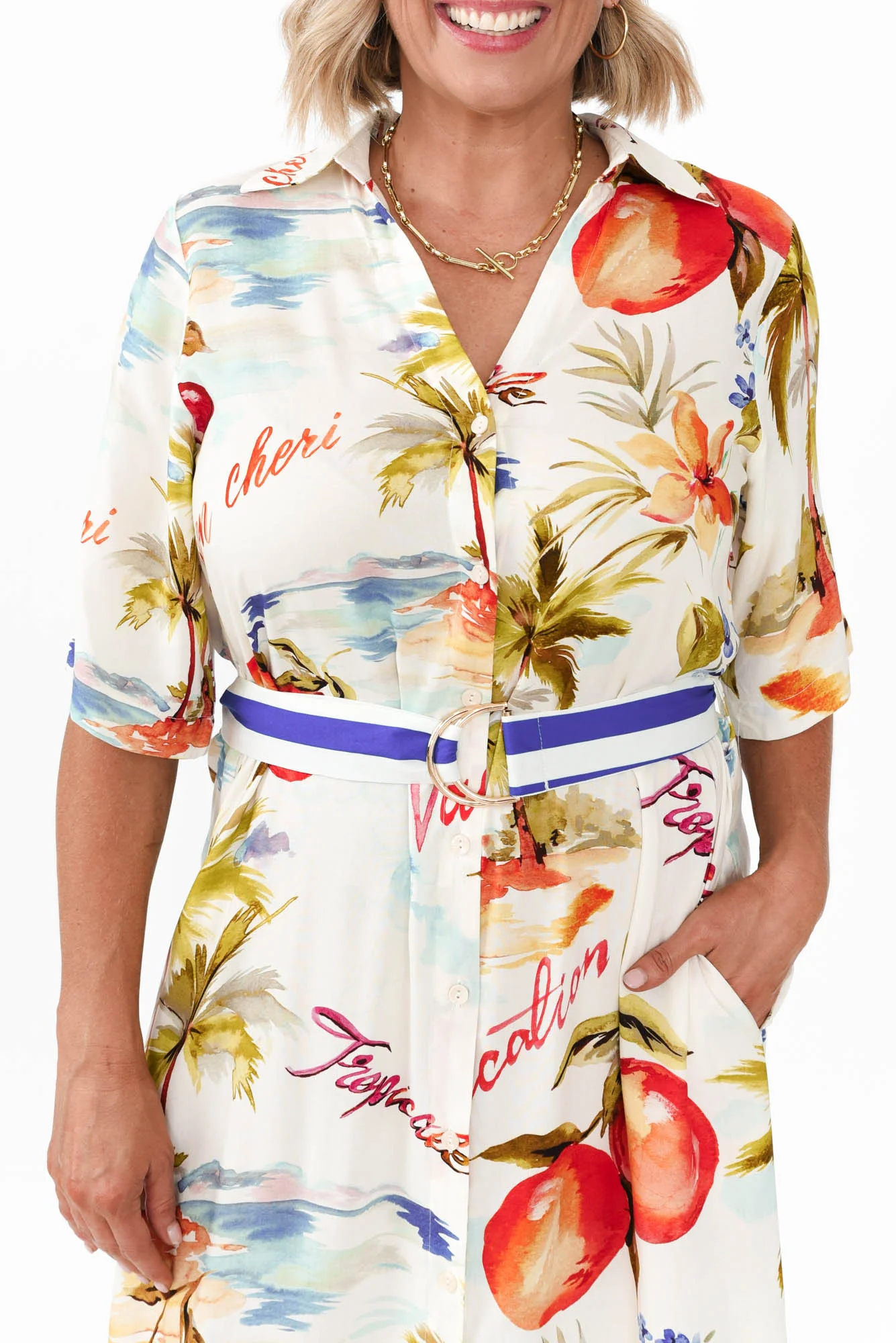Zaylee White Tropical Shirt Dress