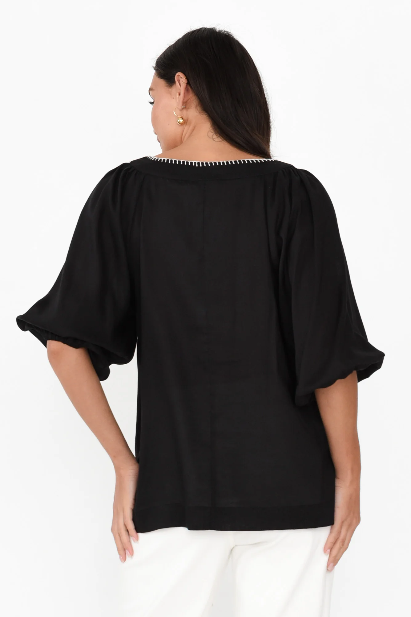 Showcase Black Contrast Stitch Top