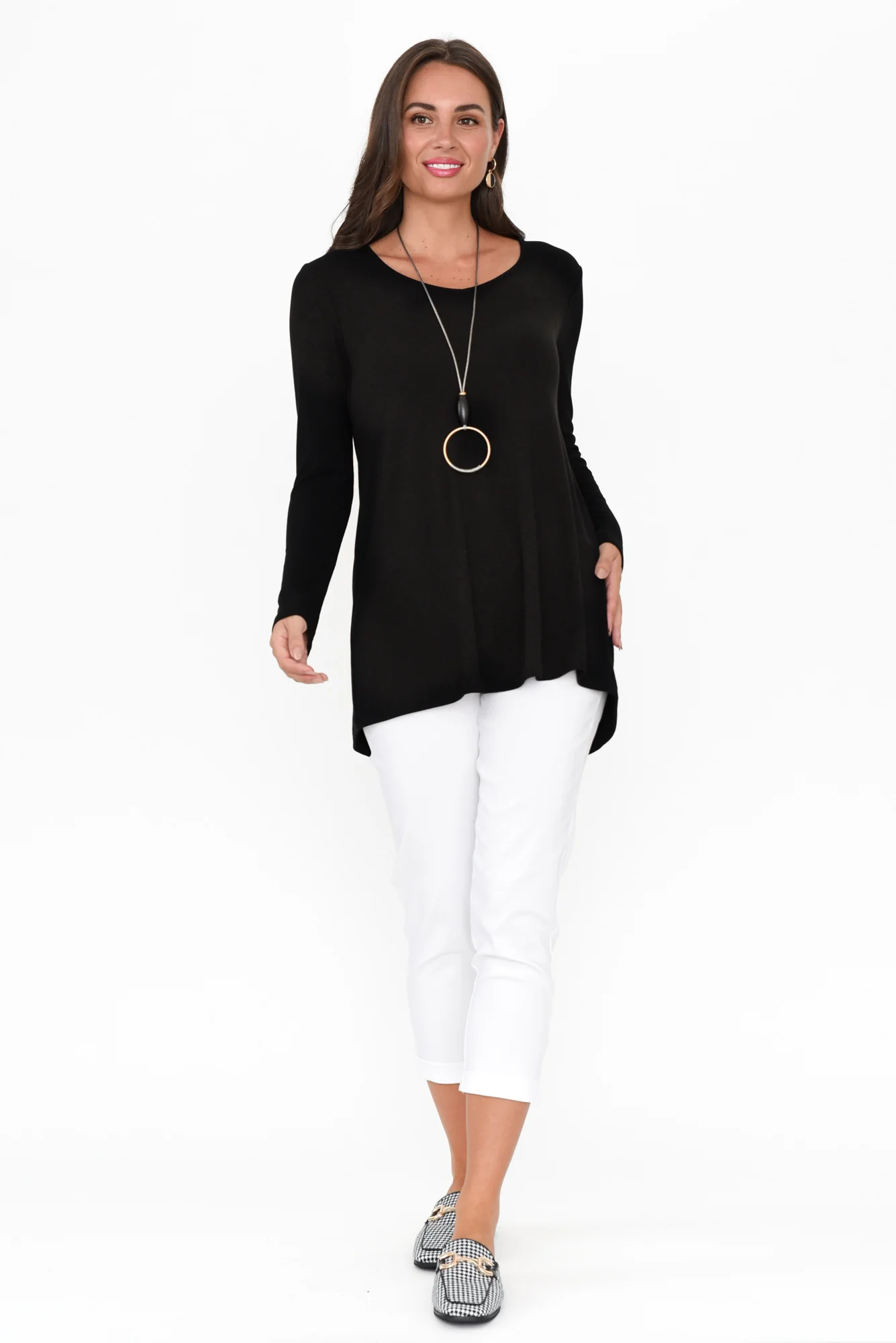 Shenali Black Long Sleeve Swing Top
