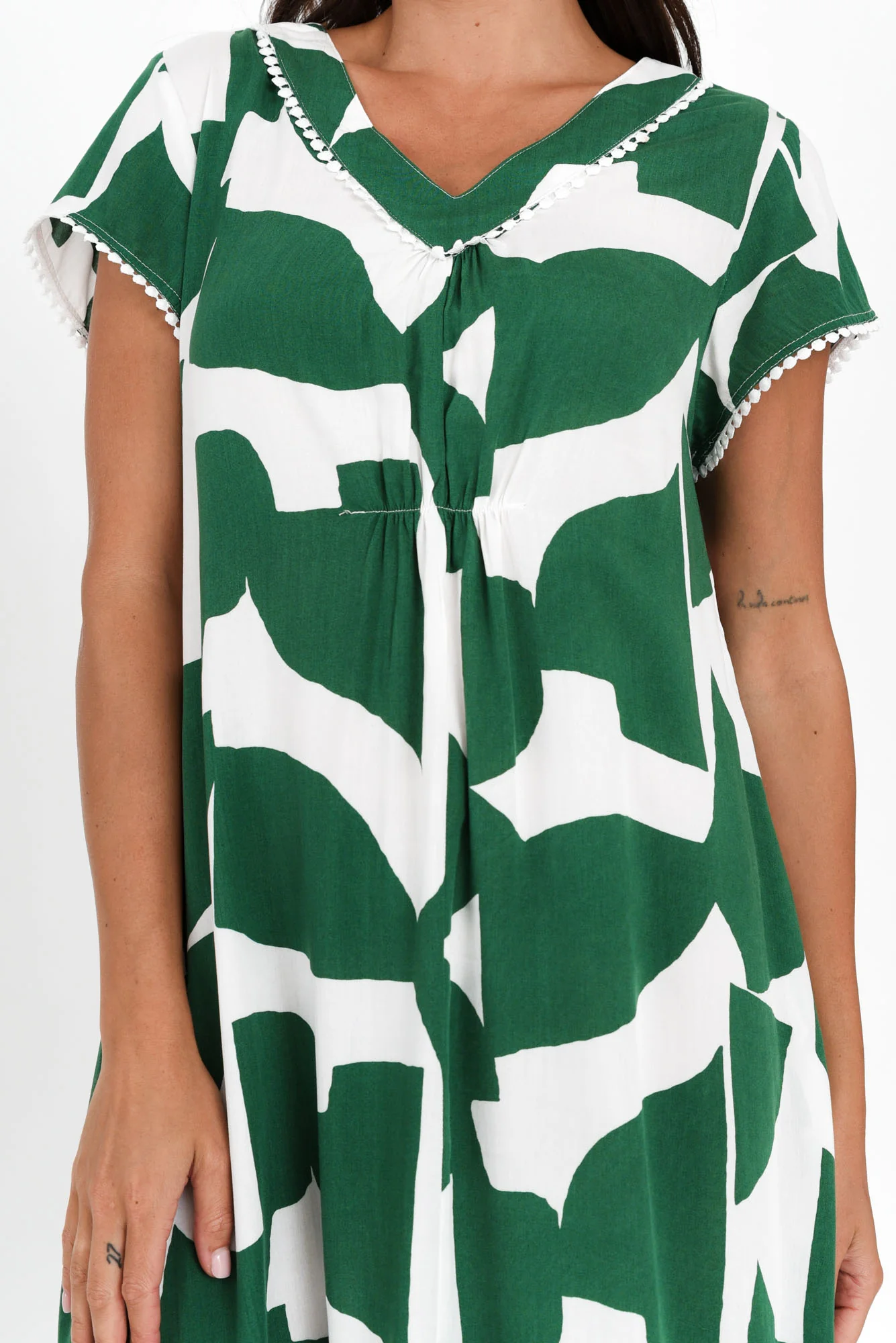 Karlie Green Abstract V Neck Dress