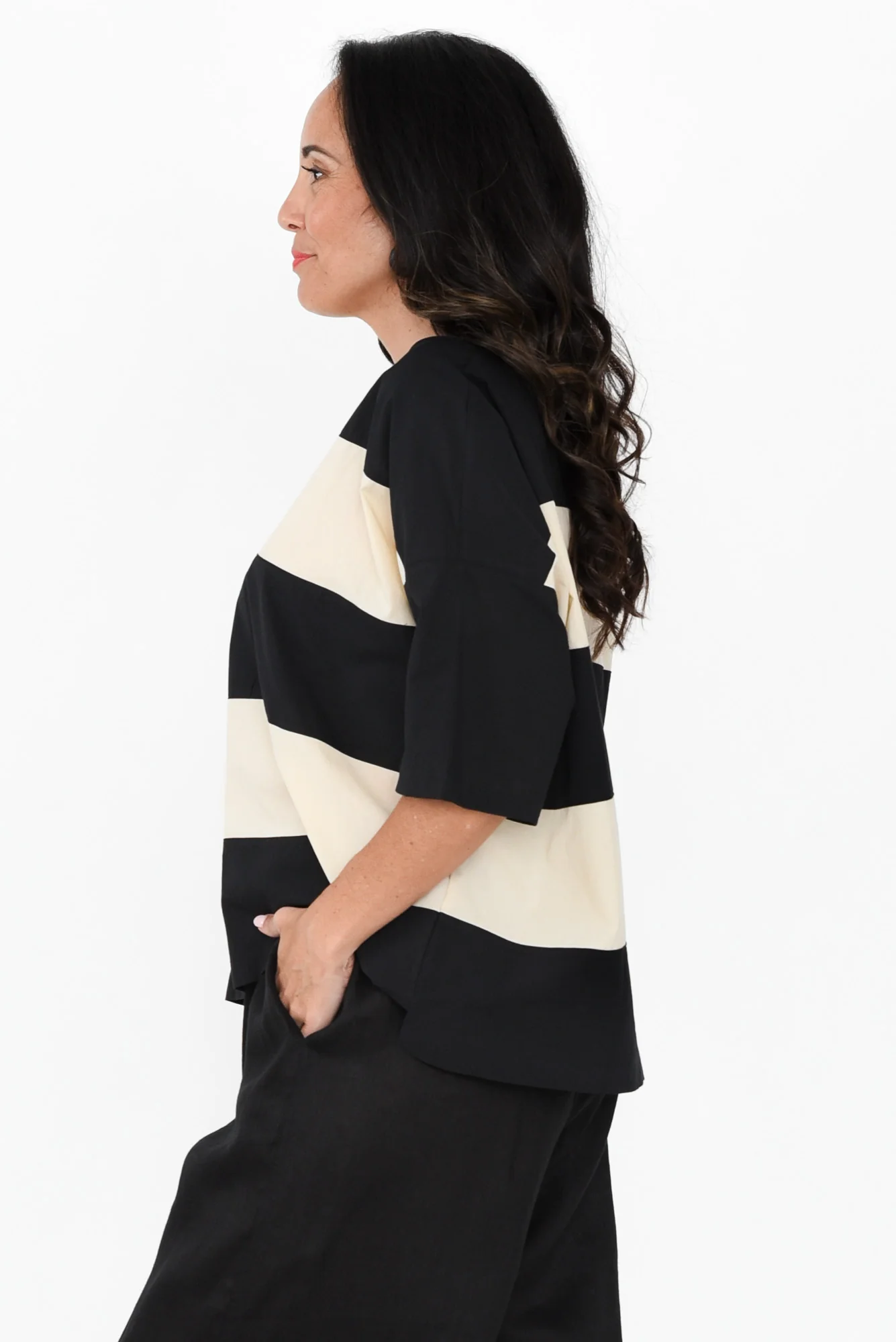 Balos Black Stripe Cotton Poplin Top